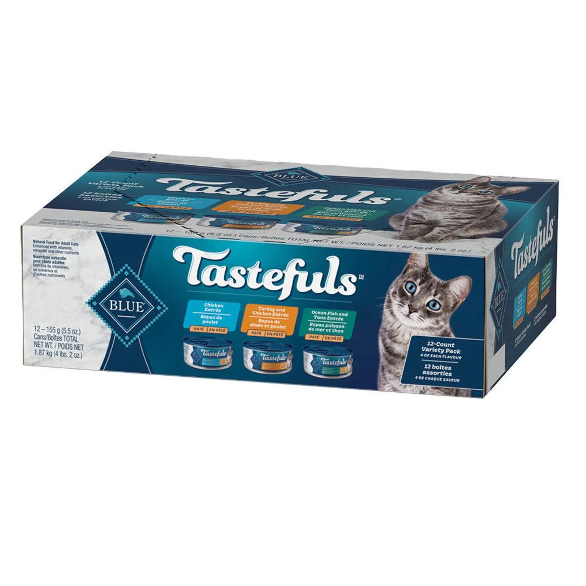 Blue Buffalo, Tastefuls Variety Pack - Chicken, Turkey, Fish/Tuna Pate - 156 g 12 pk - Wet Cat Food