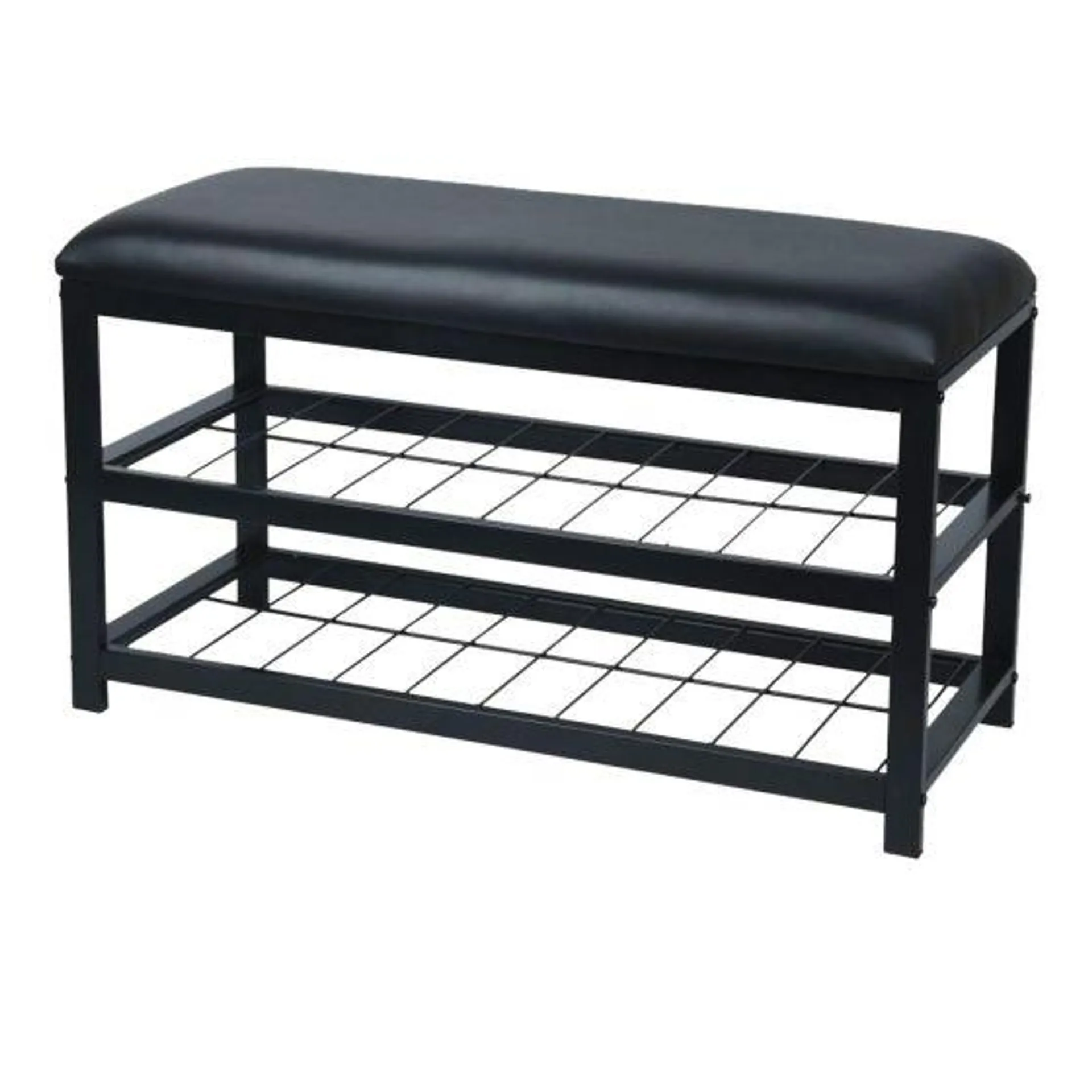 Banc de rangement en métal avec coussin noir