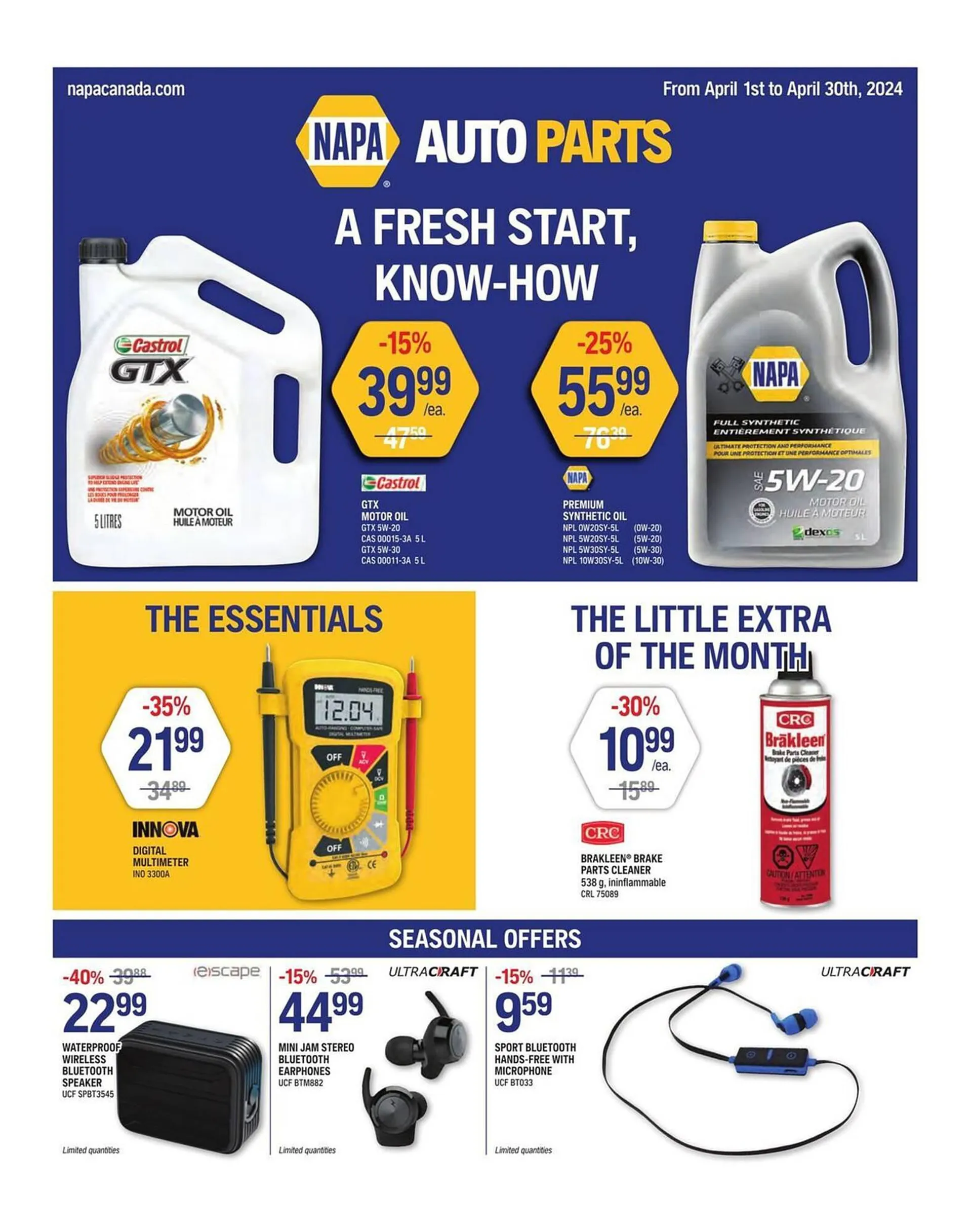 NAPA Auto Parts flyer from April 1 to April 30 2024 - flyer page 1