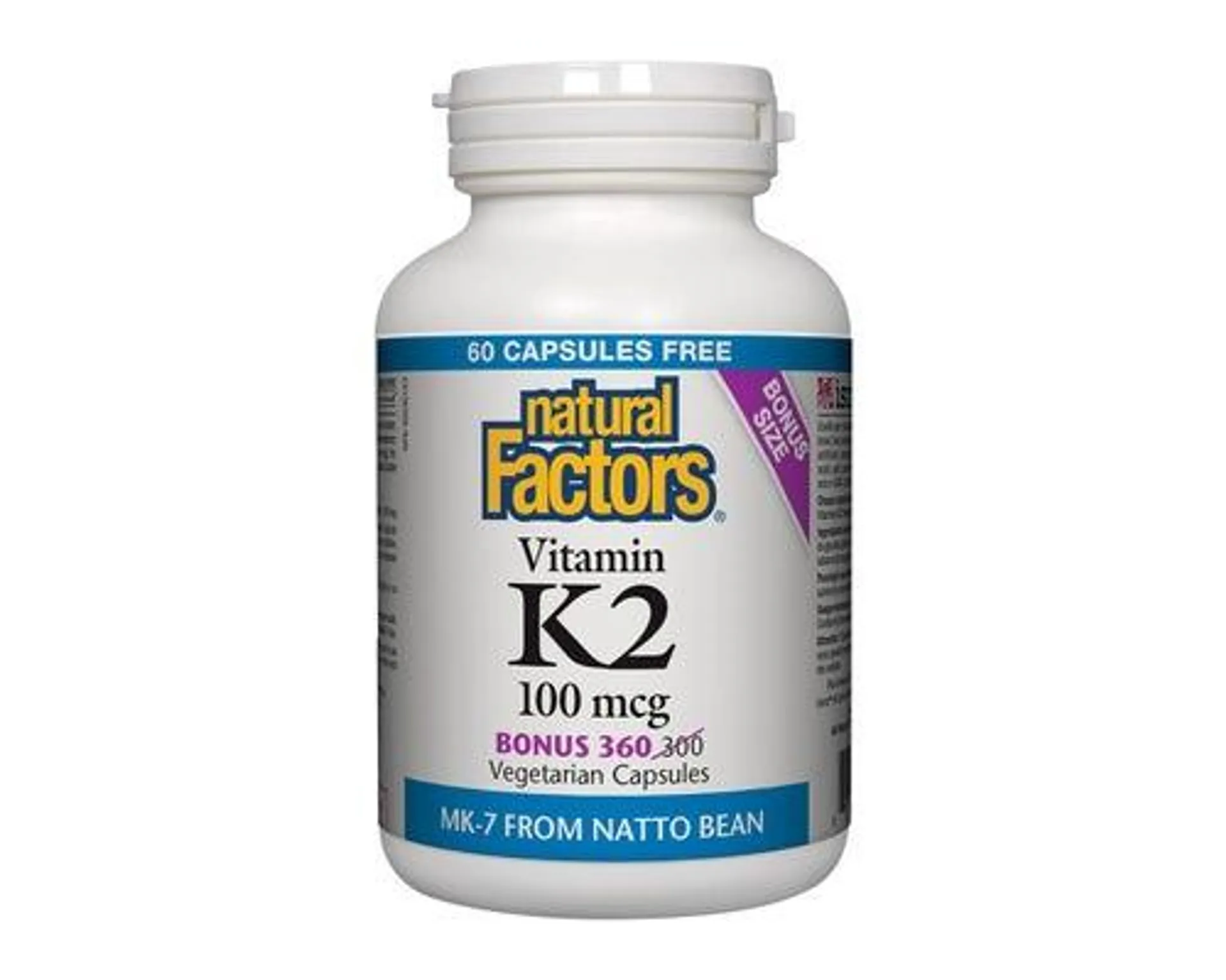 Natural Factors Vitamin K2 100mcg 300+60 Veggie Caps