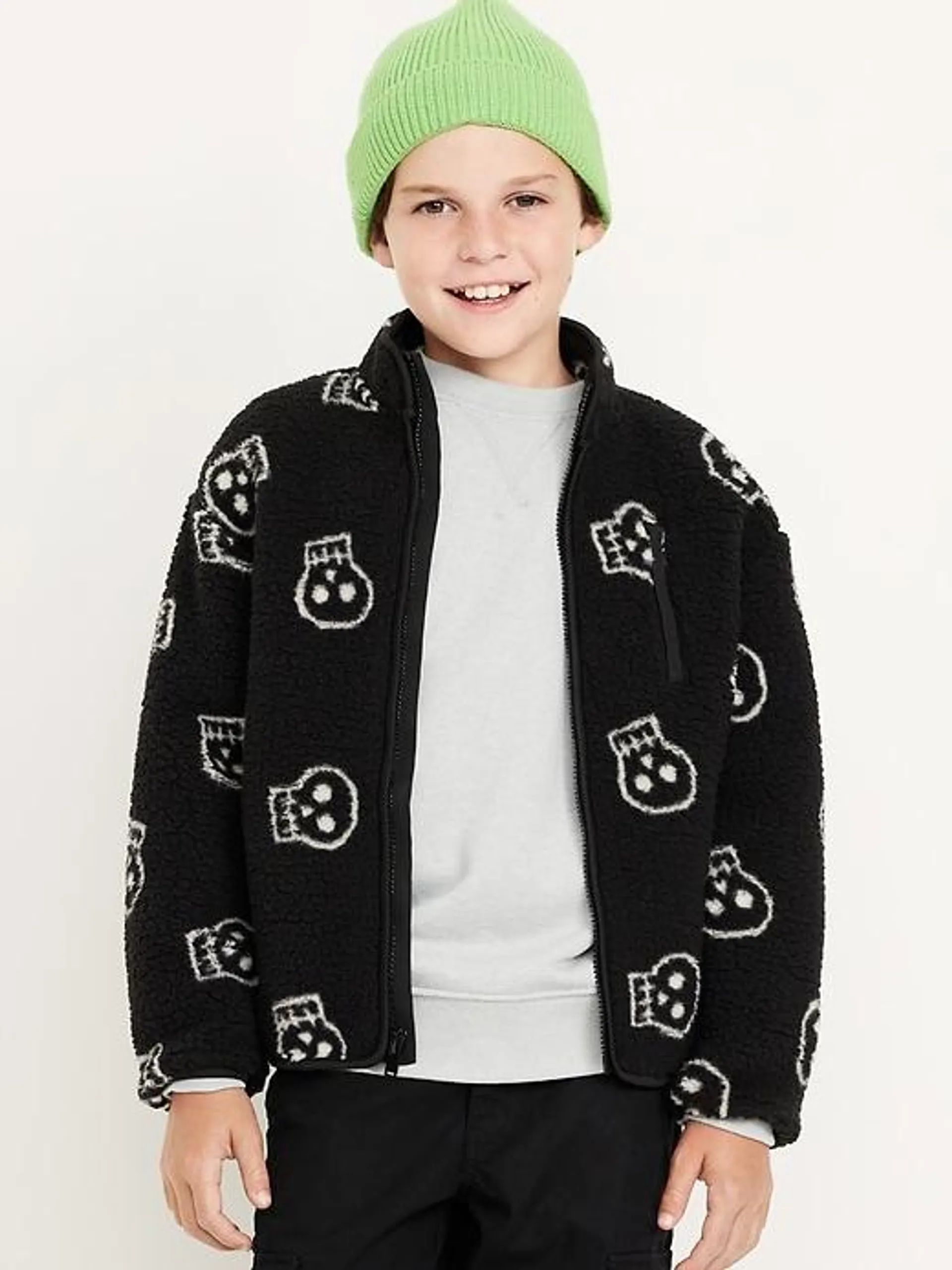 Printed Full-Zip Sherpa Jacket for Boys