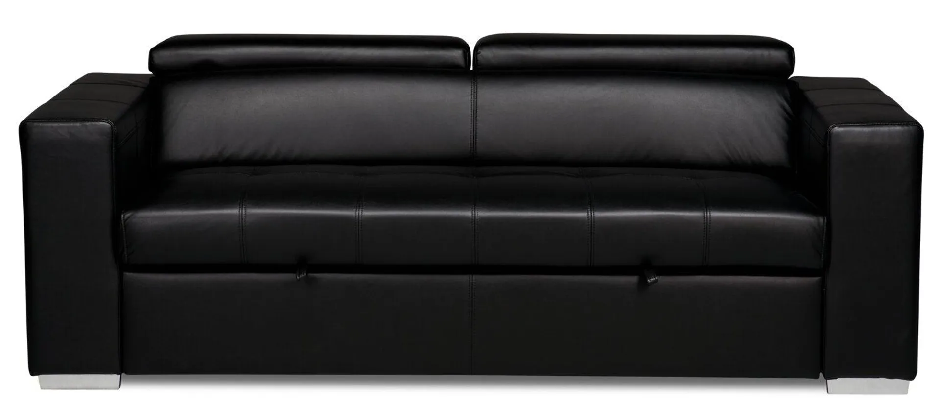 Drake 87" Black Leather-Look Fabric Sleeper Sofa with Pull Out Sleeper, Flip-Up Headrests and Button Tufting