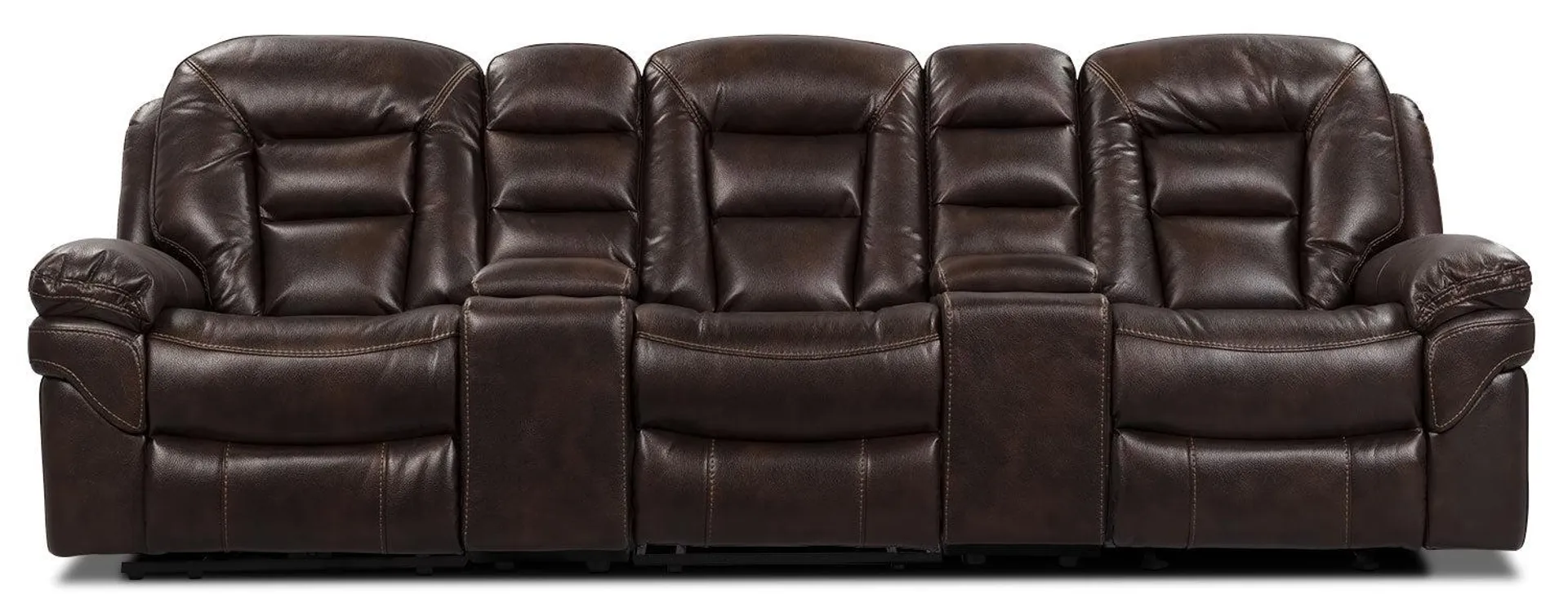 Leo 5-Piece Leath-Aire® Fabric Home Theatre Reclining Sectional - Walnut