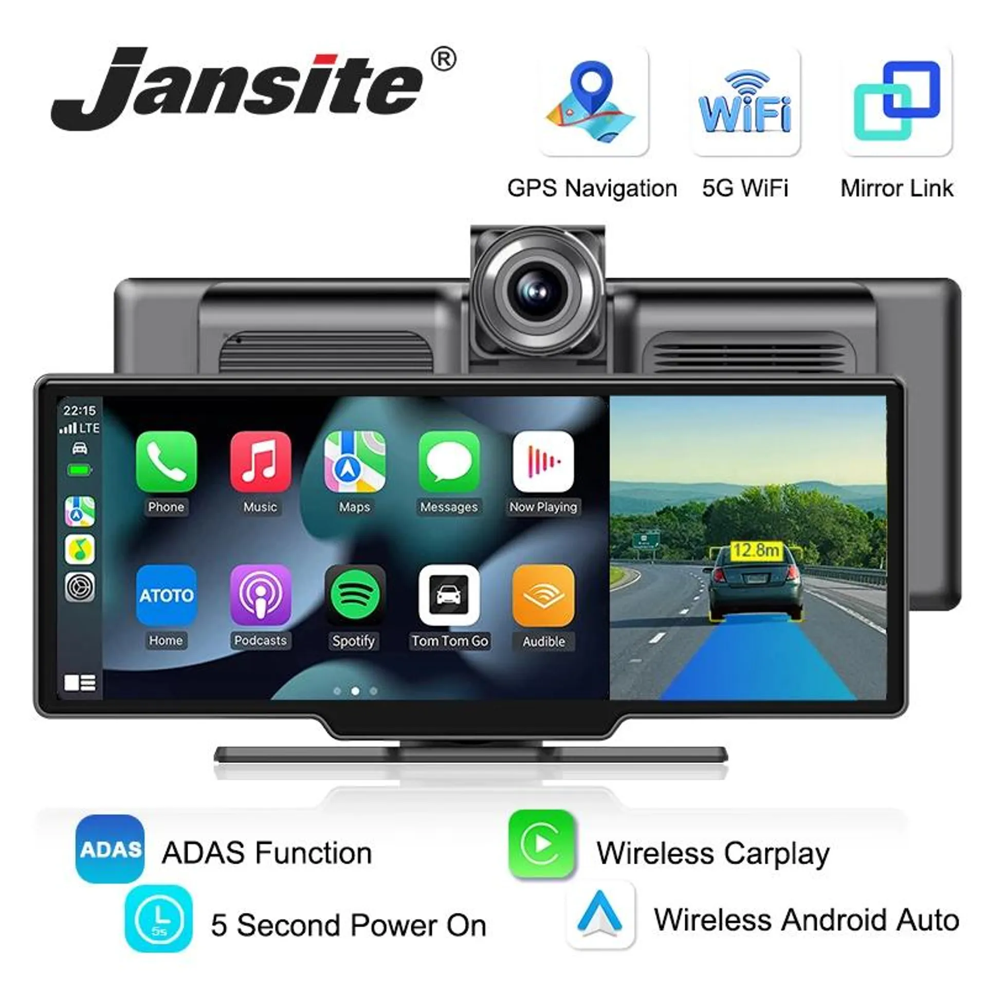 10.26" Dash Cam ADAS Mirror Link Carplay & Android Auto Car DVR 5G WiFi GPS Navigation Rearview Camera Dashboard Video Recorder