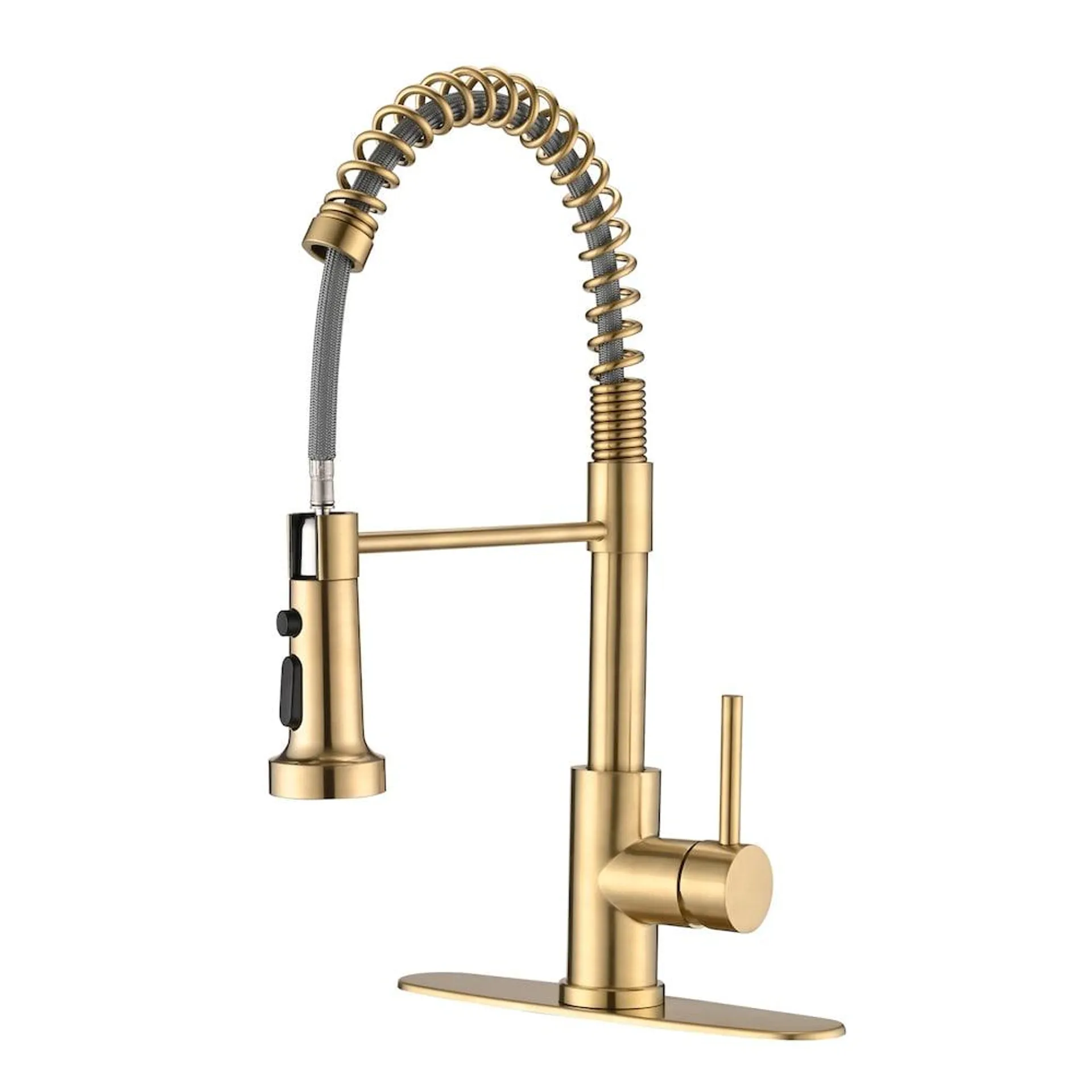 Single Handle Pull Down Sprayer Kitchen Faucet Deckplate Included in Brushed Gold