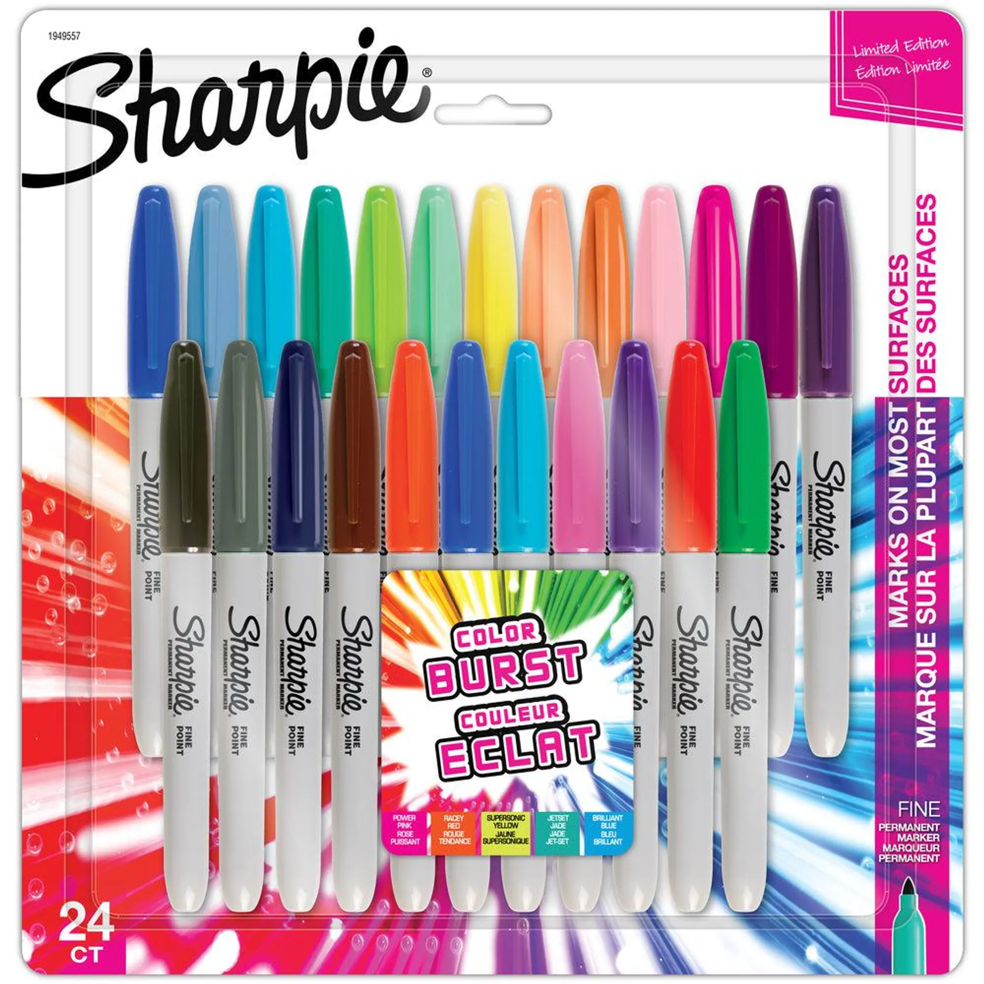Sharpie Fine Permanent Markers, Assorted Colours, 24 Pack