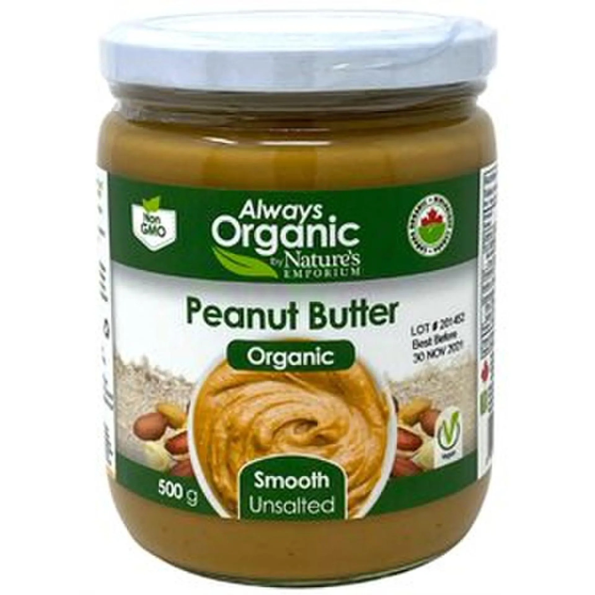 Always Organic Peanut Butter Org Smooth Unsalted 500 g