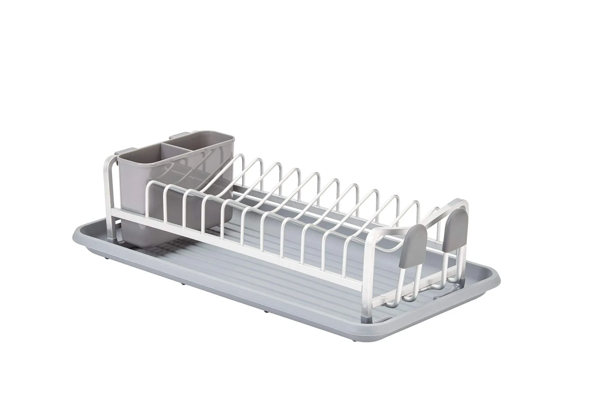 Type A Forte Compact Aluminum Dish Drying Rack with Cutlery Holder & Drainboard, 18.4 x 16-in, White/Grey