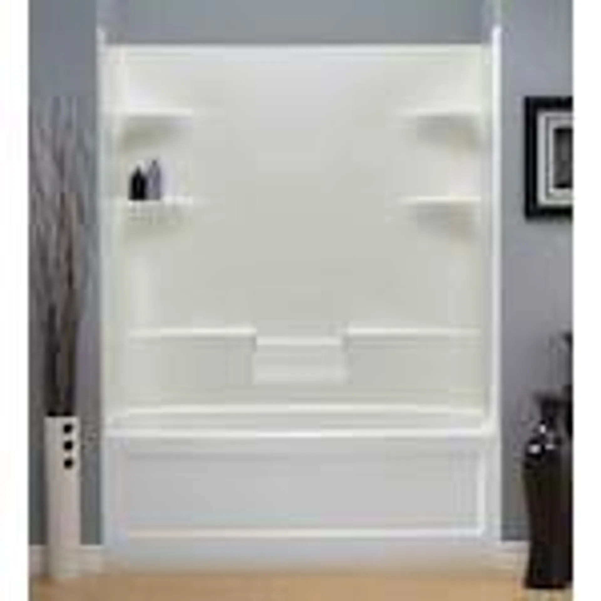 Belaire 32.5-inch D x 60-inch W x 78" H 4-shelf Acrylic 1-Piece Hand Drain Tub & Shower in White