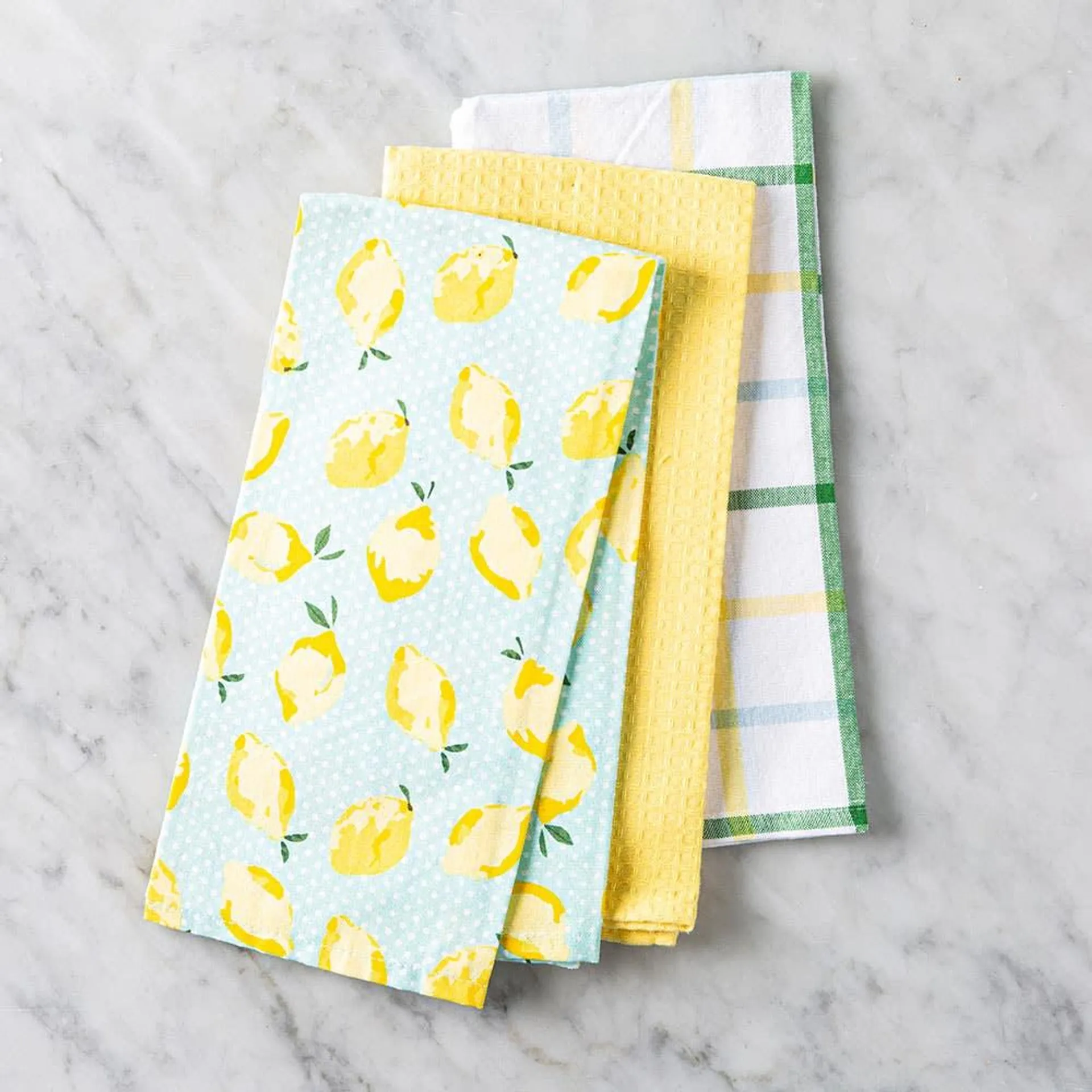 Harman Combo 'Retro Lemon' Cotton Kitchen Towel - S/3 (Aqua/Yellow)