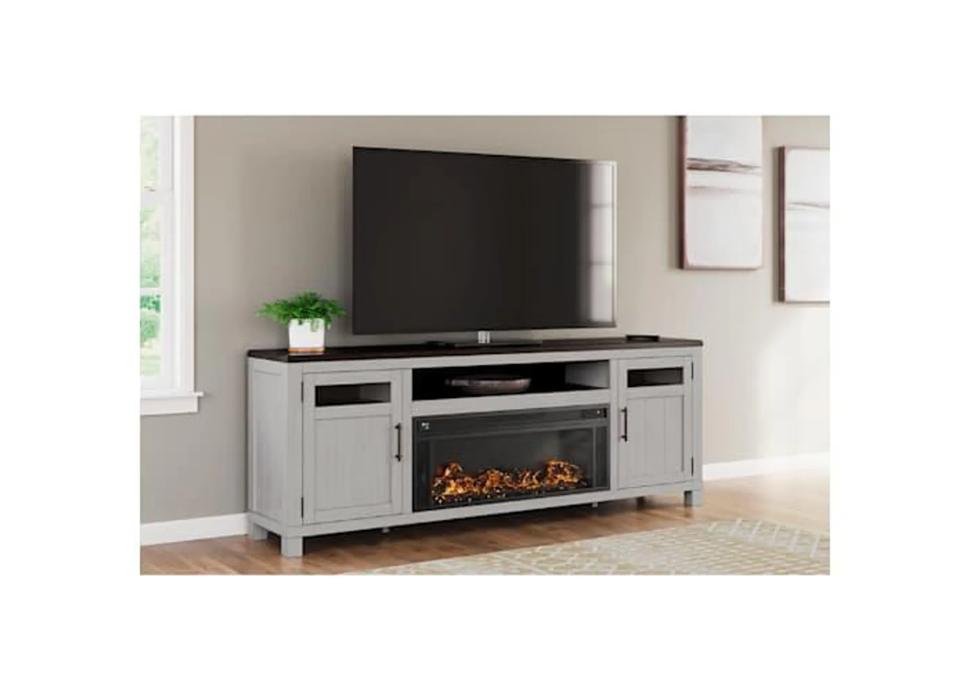 Darborn TV Stand with Fireplace - Gray/Brown