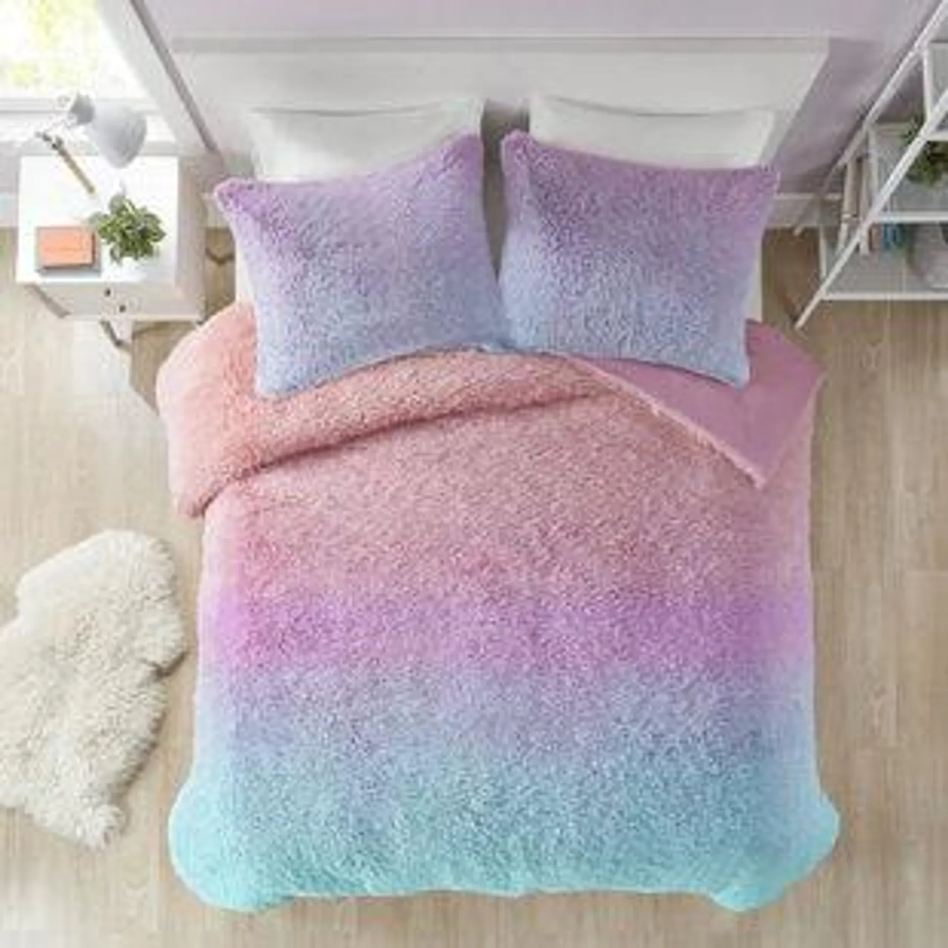 Trahan Pastel Ombre Shaggy Faux Fur Comforter Set