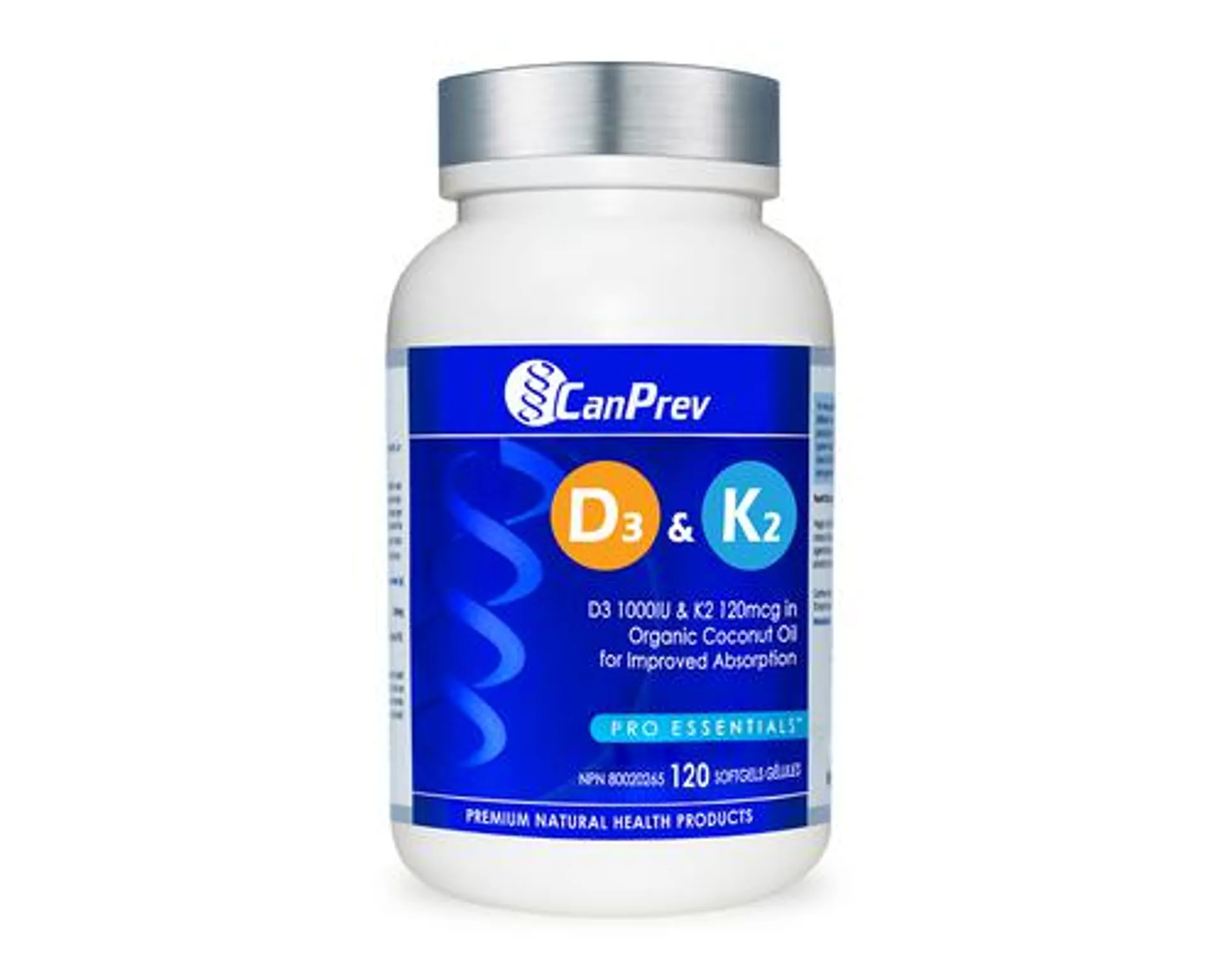 CanPrev Vitamin D3 & K2+MCT 120 Softgels