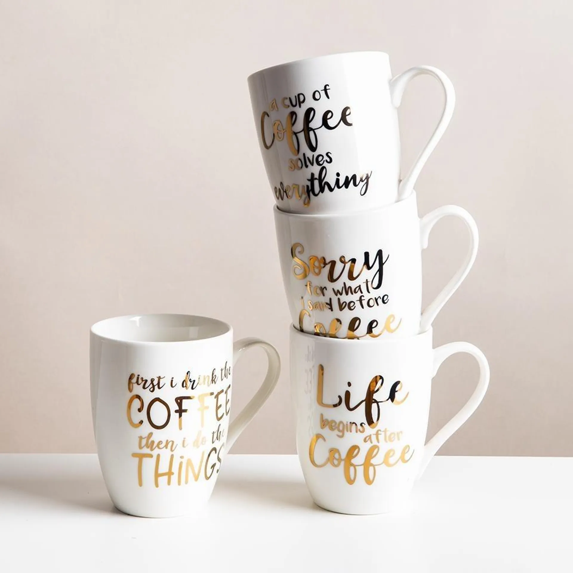 KSP Graphic 'Coffee Time' Mug - Set of 4 (White/Gold)