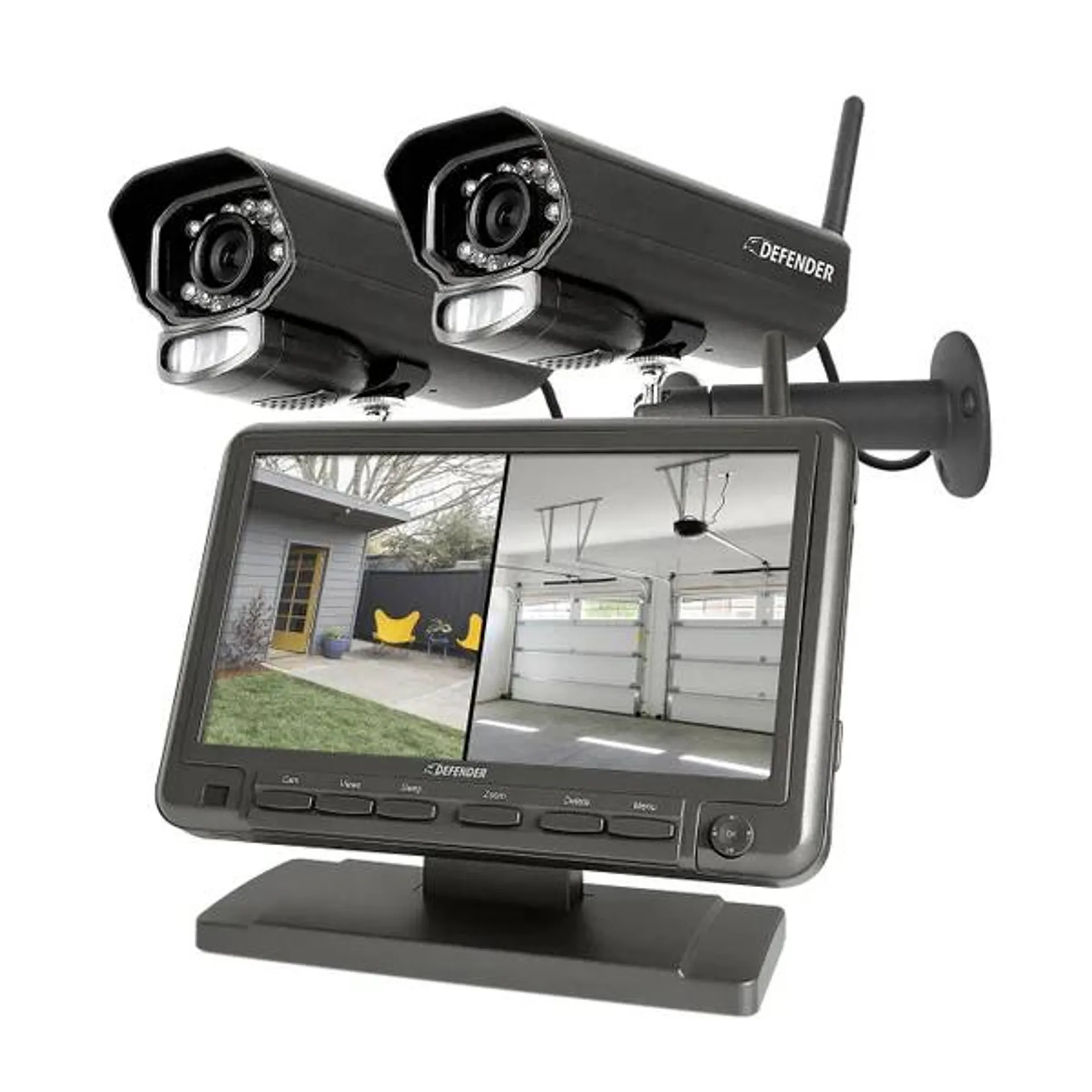 Defender PhoenixM2 Non Wi-Fi. Plug-In Power, Security System with 2 Cameras and a 7 in. LCD Monitor