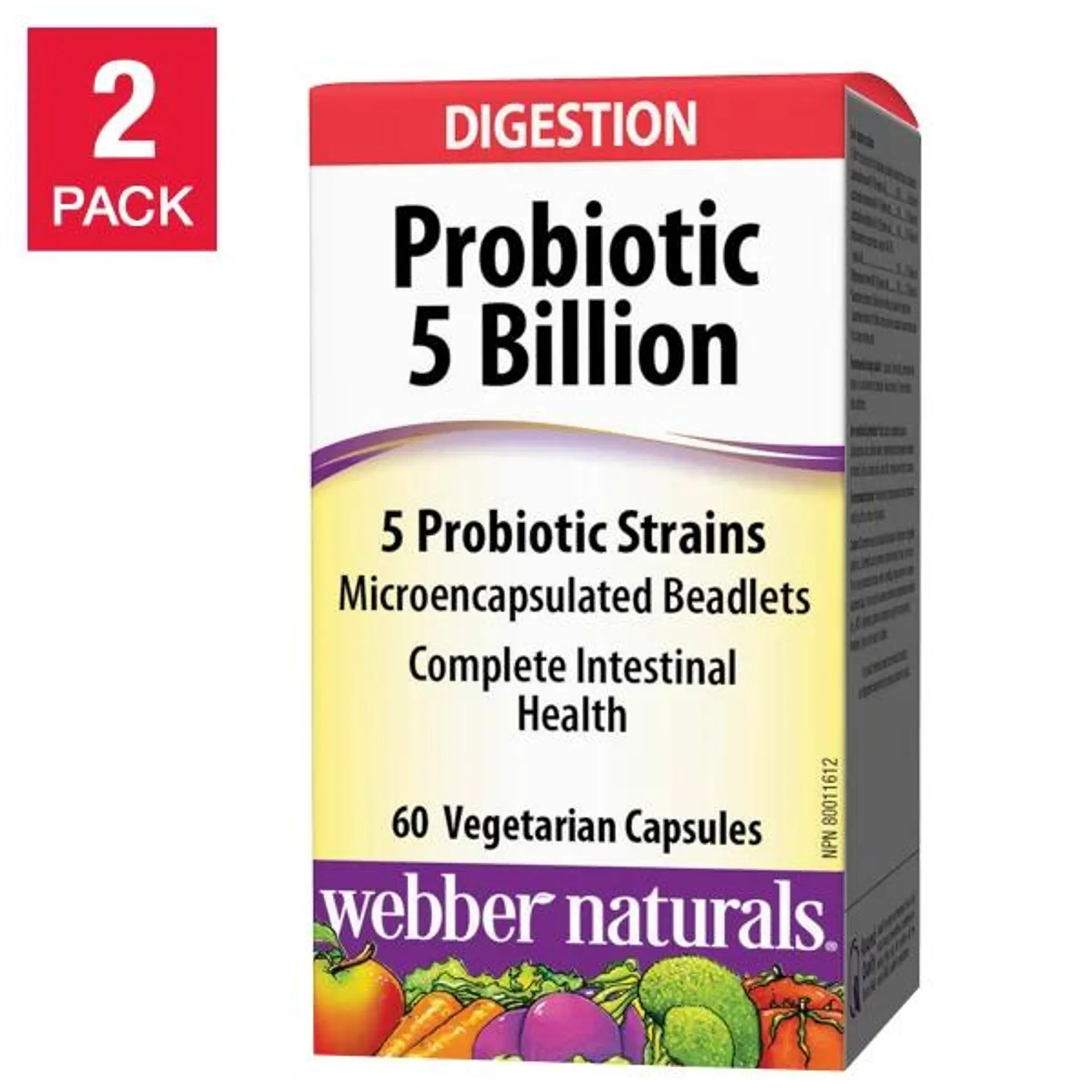 webber naturals Probiotic - 5 Strain - 5 Billion Active Cells -- 2 x 60 Capsules