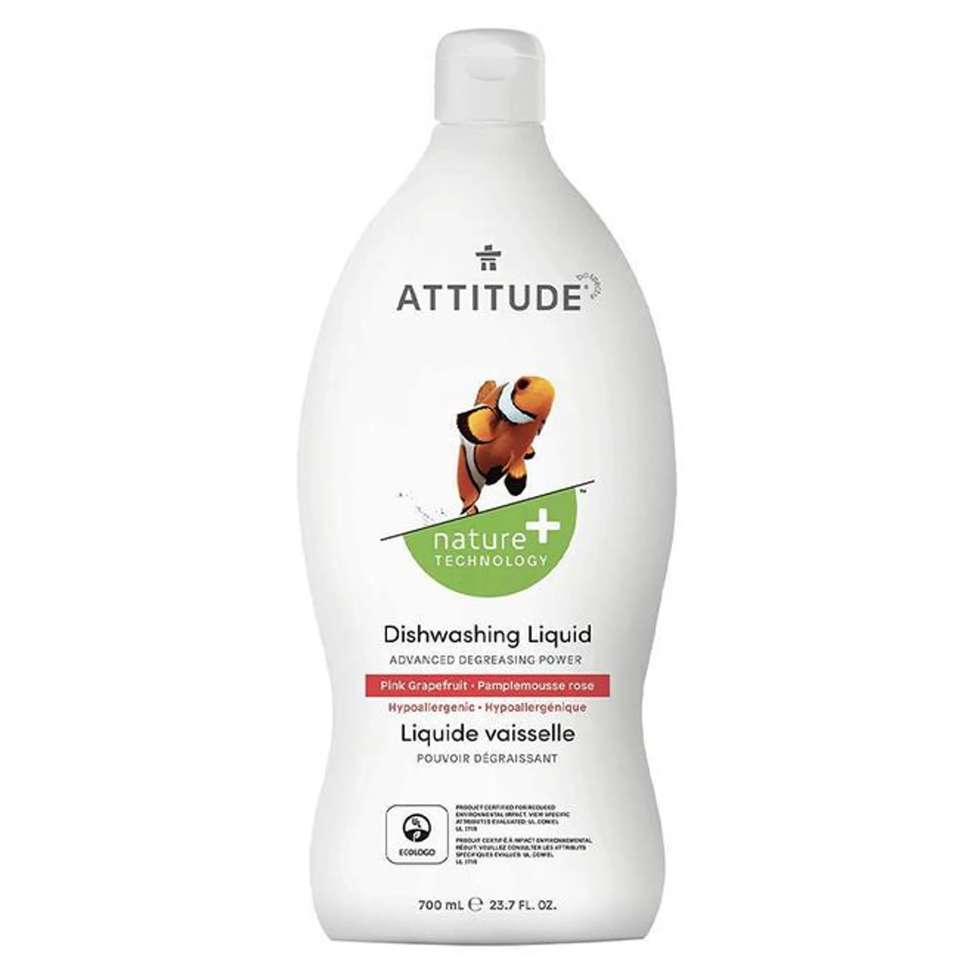 Natural Dish Soap, ECOLOGO Certified, Hypoallergenic and Biodegradable, 700 mL - ATTITUDE