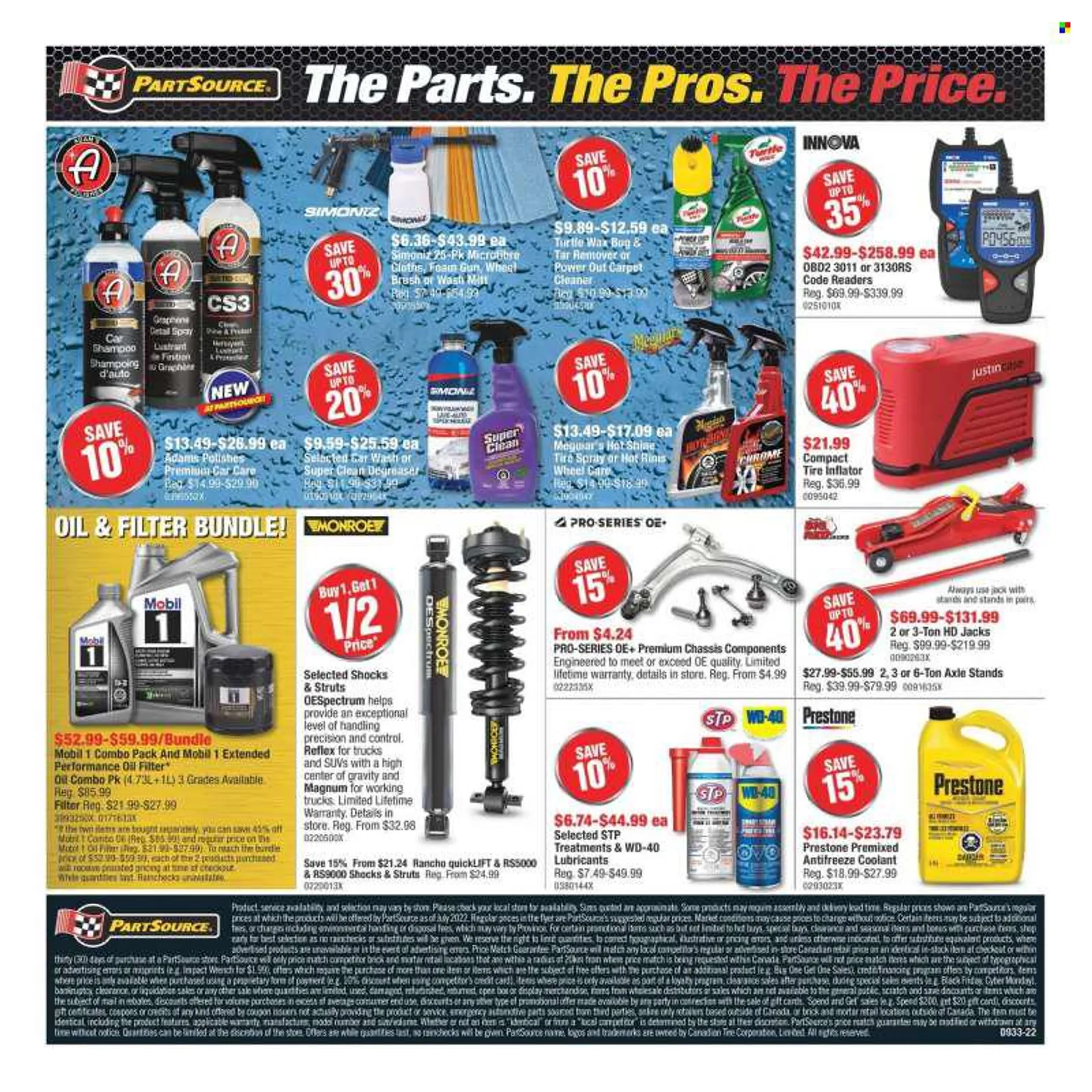 PartSource Flyer - August 12, 2022 - August 17, 2022 - Sales products - wrench, WD-40, tire inflator, oil filter, cleaner, car shampoo, antifreeze, degreaser, STP, Mobil, Prestone, shampoo. Page 2.