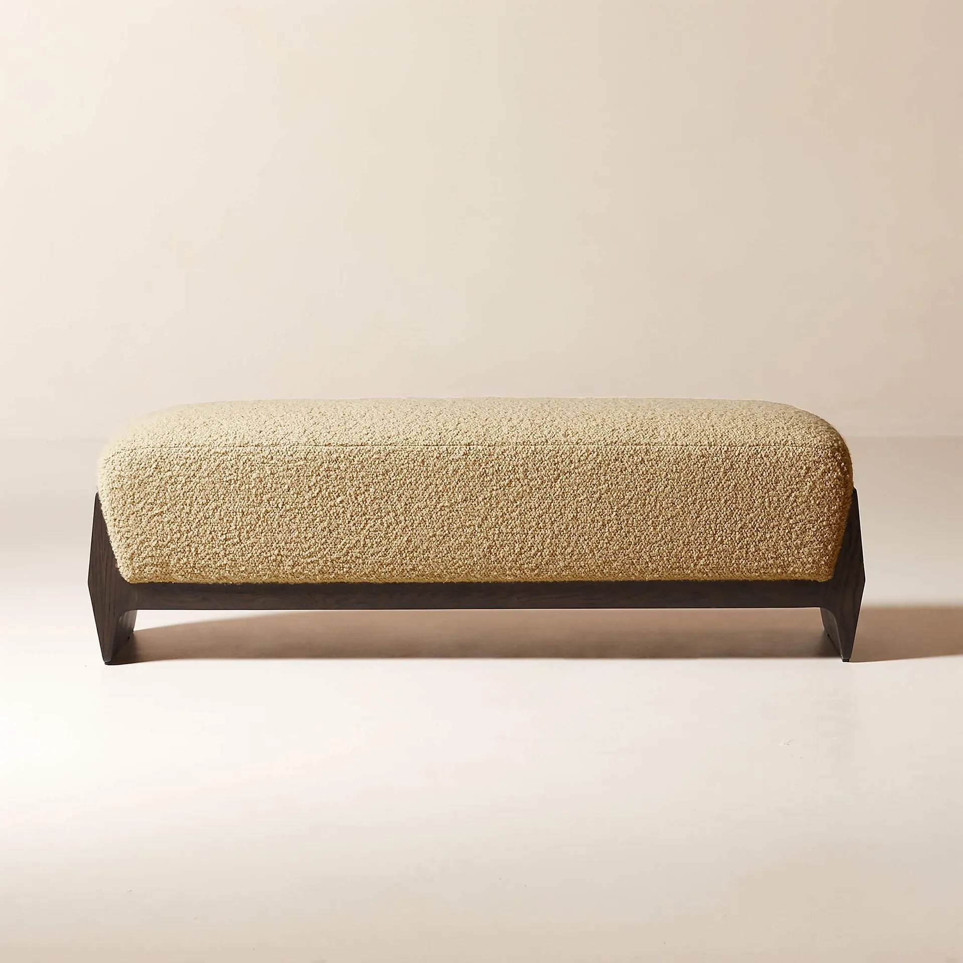 Hugo 55" Light Brown Boucle and Dark Wood Bench