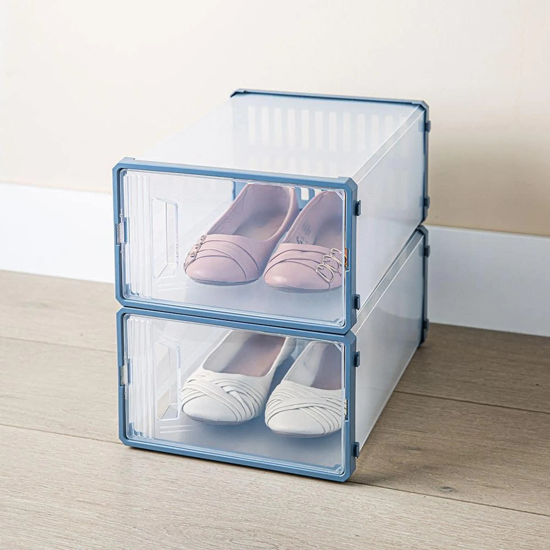 KSP Protect 'Modular' Plastic Shoe Storage Box - Set of 2 (Clear/Grey)