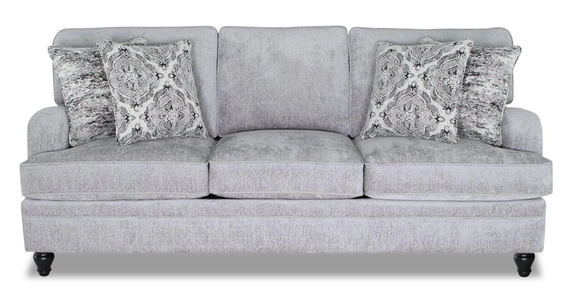 Canadian Made Bellmont 89" Platinum Grey Chenille Fabric Sofa with Reversible Back and Seat Cushions