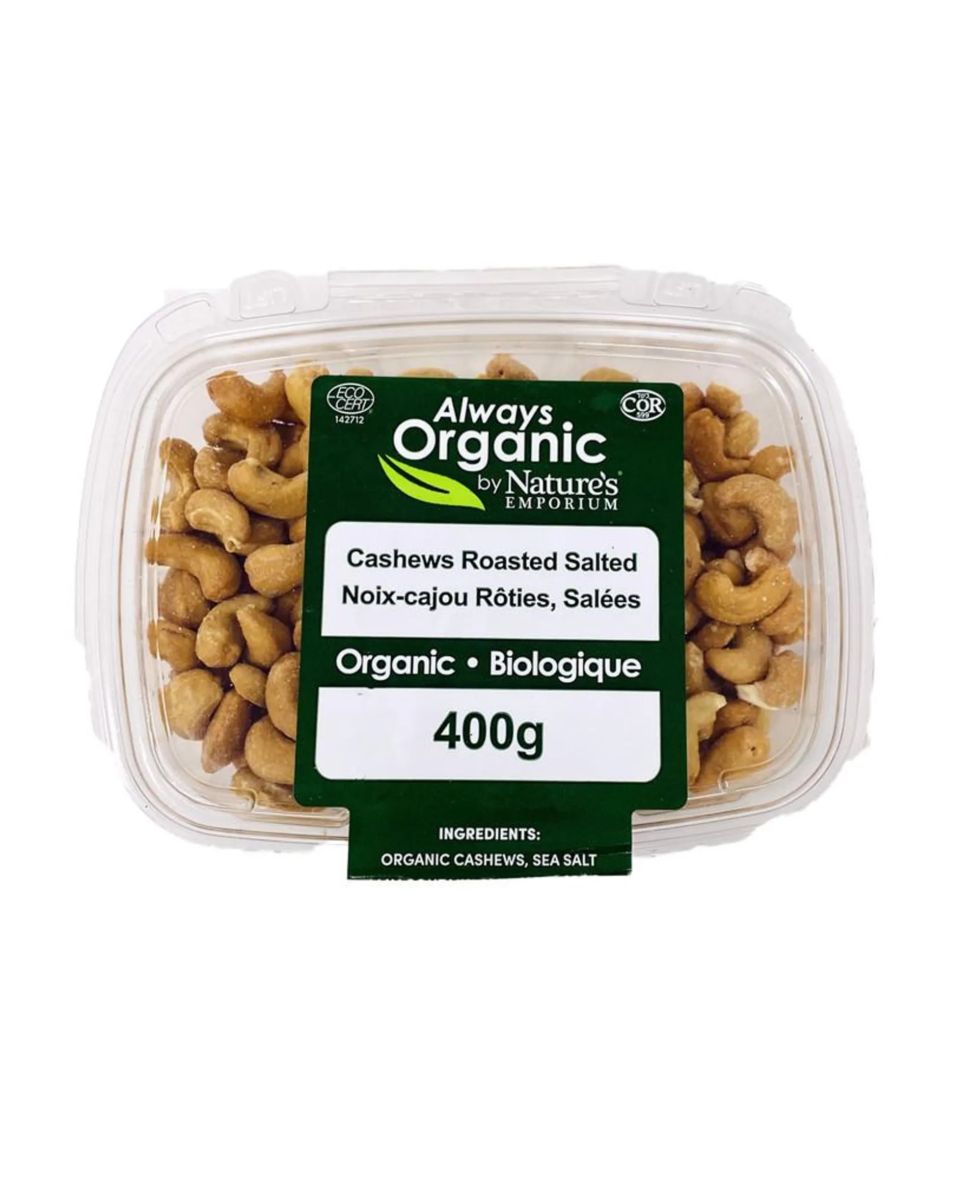 Always Organic Cashews Roasted Salted Org Tub 400 g