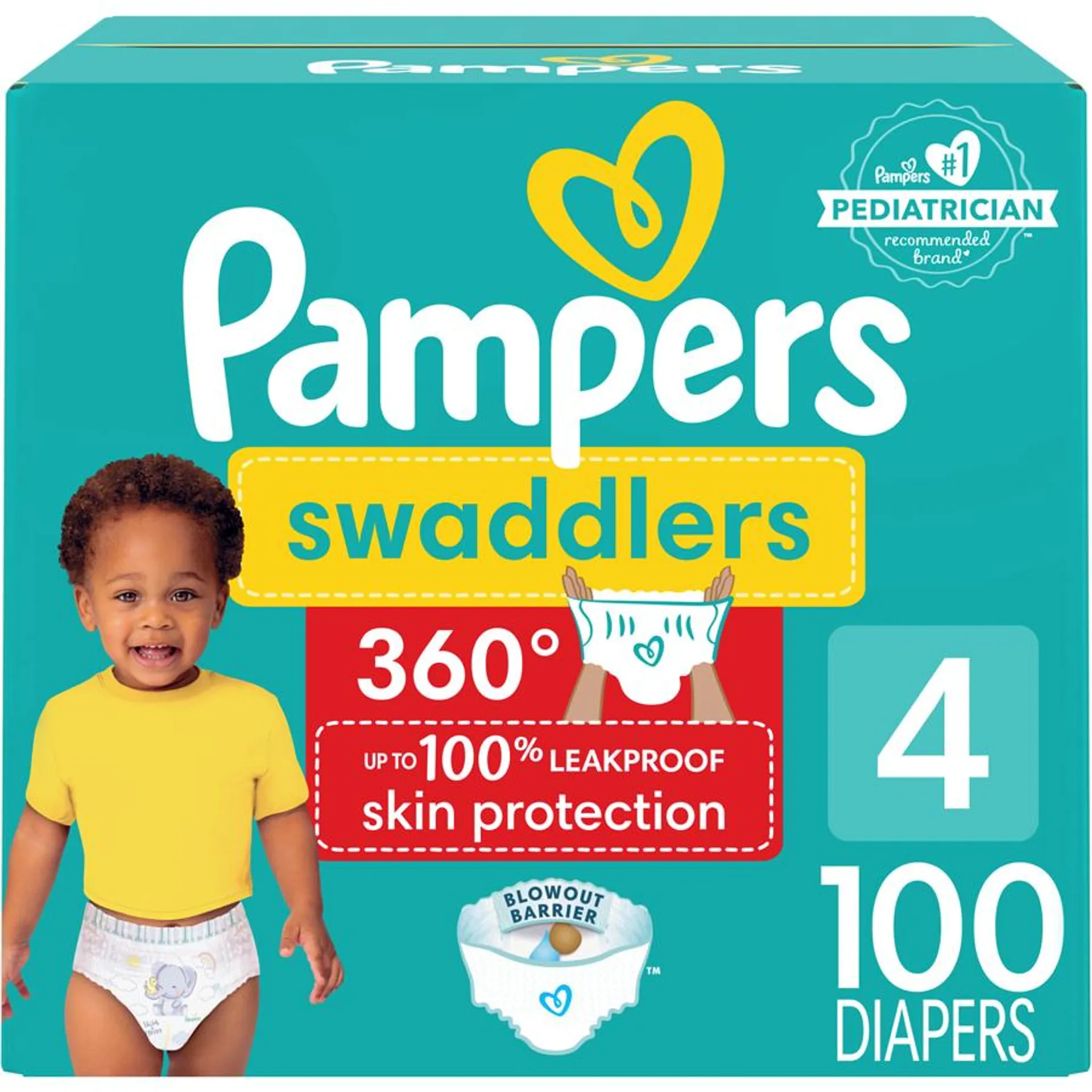 Swaddlers 360 Pull-On Diapers, Size 4 (22-37 lbs), 100 Count, for up to 100% Leakproof Skin Protection