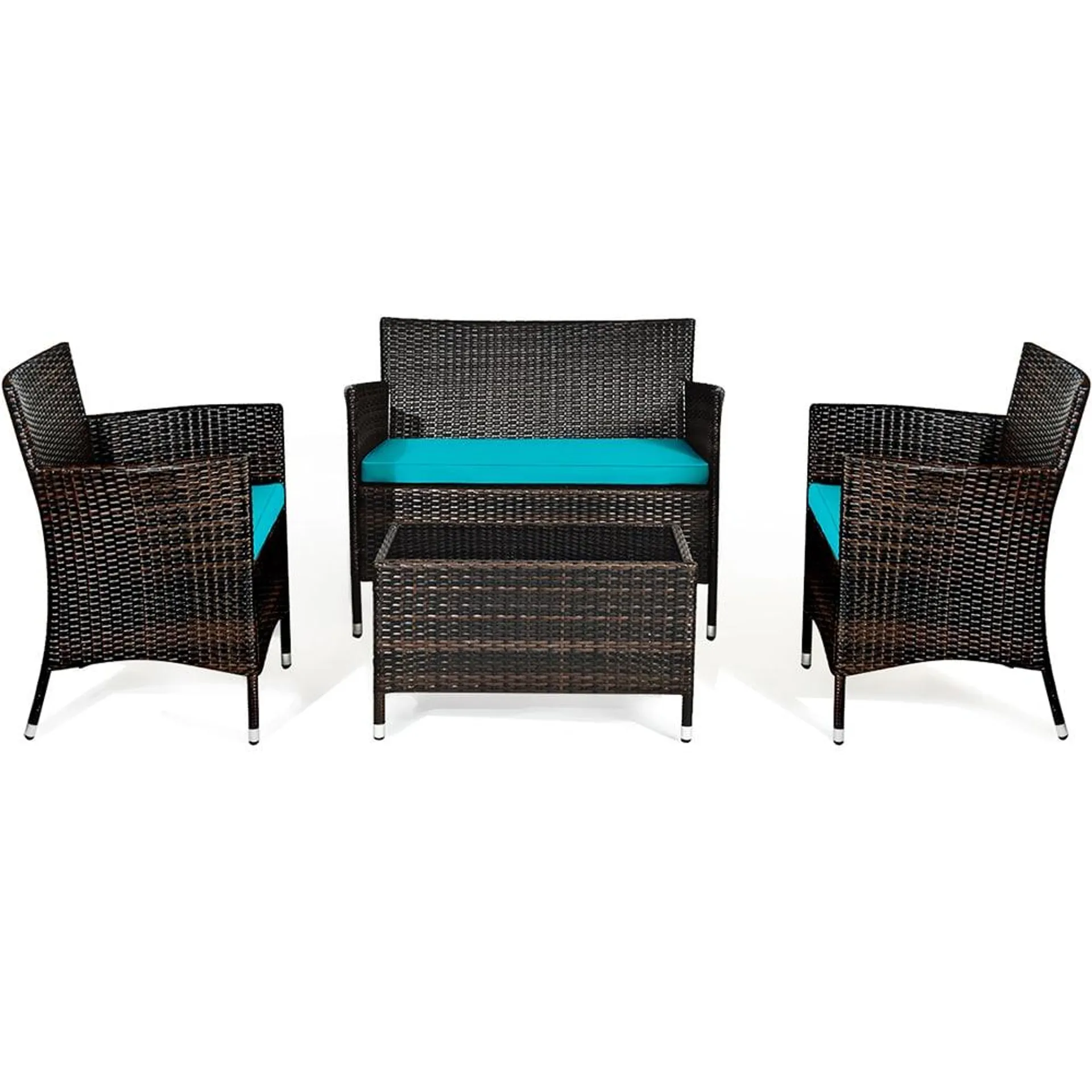 4PCS Outdoor Patio PE Rattan Wicker Table Shelf Sofa Furniture Set With Cushion