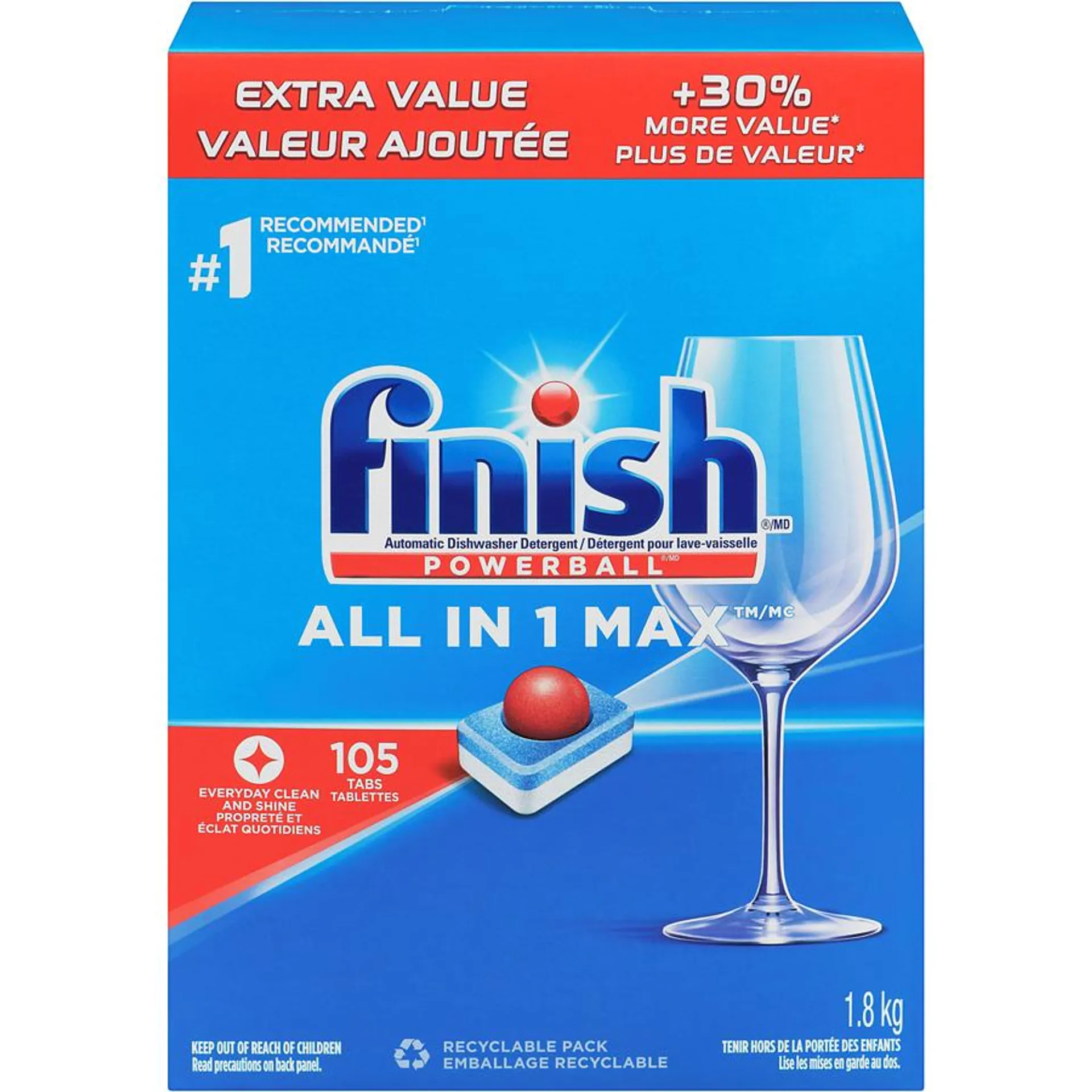 Dishwasher Detergent Pods, All In 1 Max, Fresh, 105 Tablets