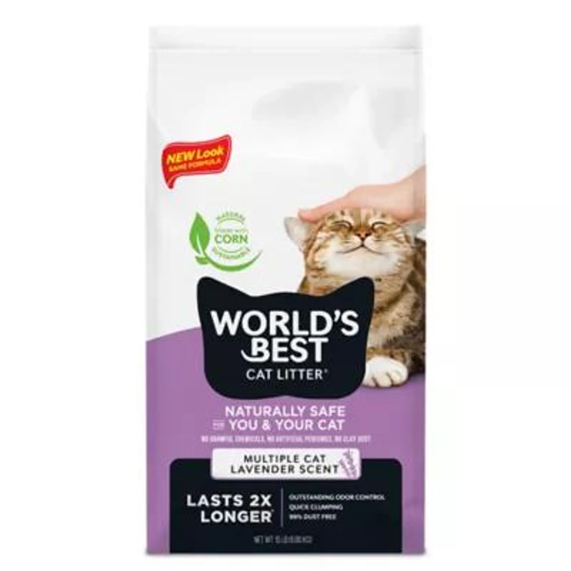 World's Best Cat Litter Lavender Scented Cat Litter - Flushable, 99% Dust Free, Clumping, 15 LB