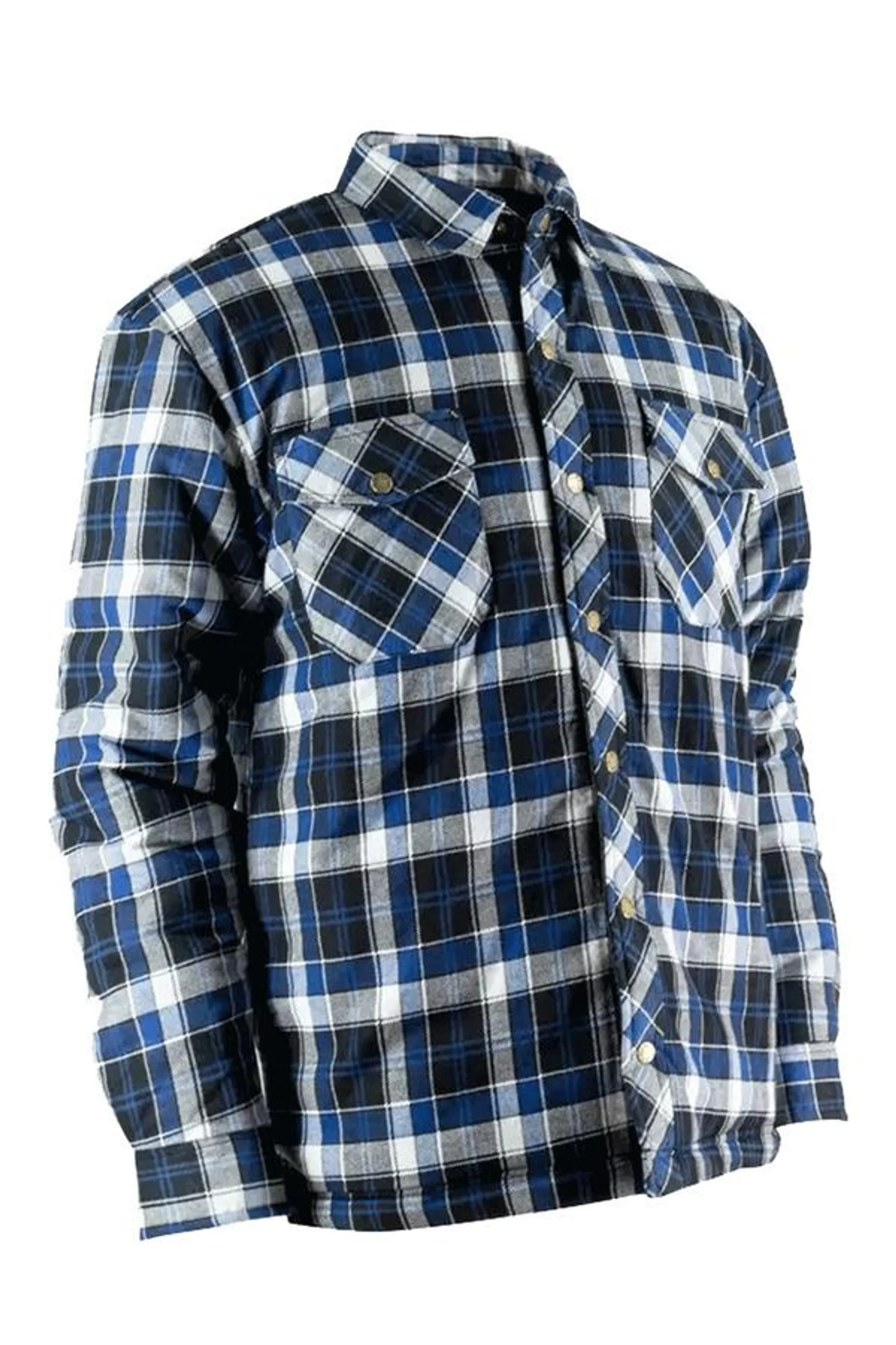 Quilted flannel shirt with rustproof snaps