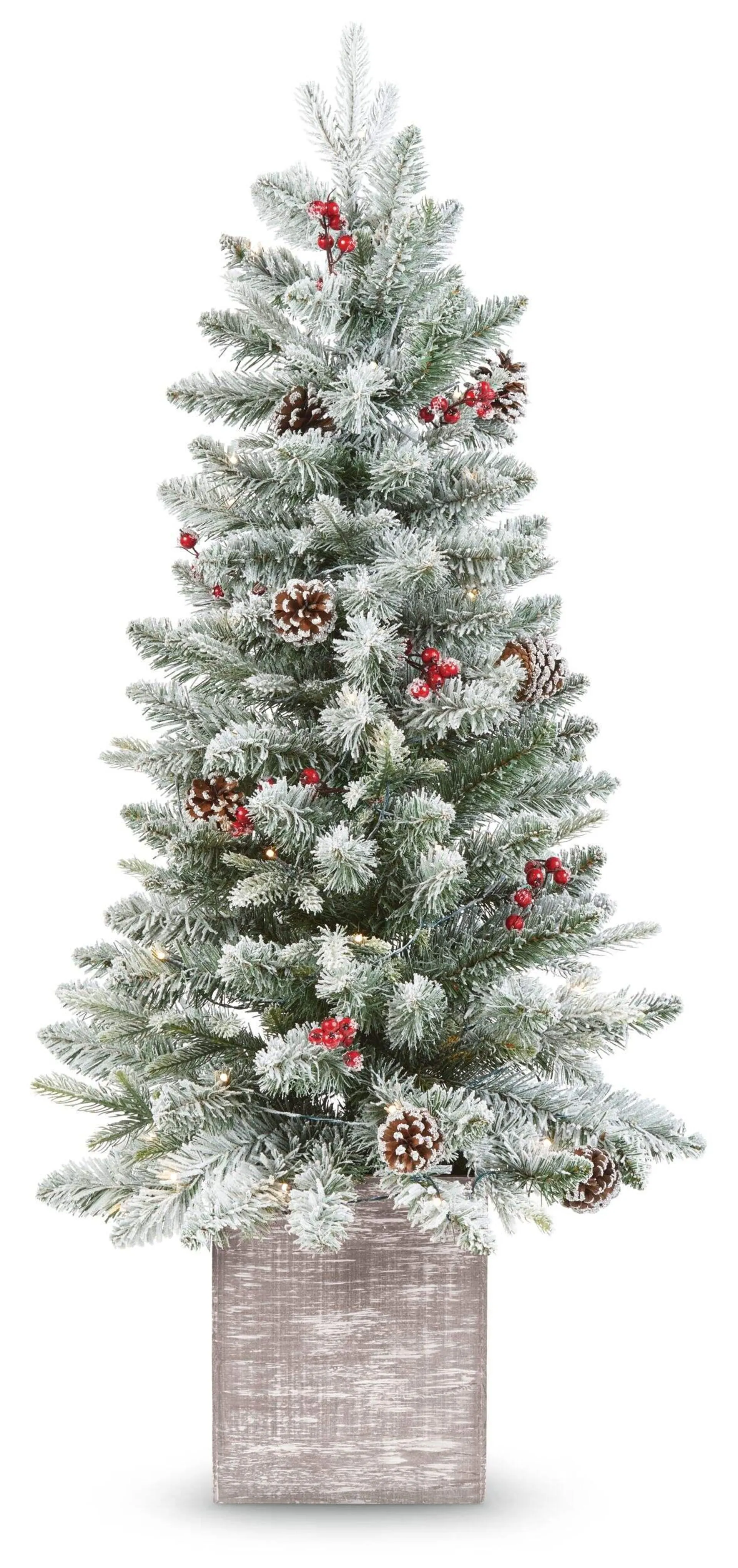 NOMA Flocked Pre-Lit Pinecones & Berries Potted Tree, 4-ft