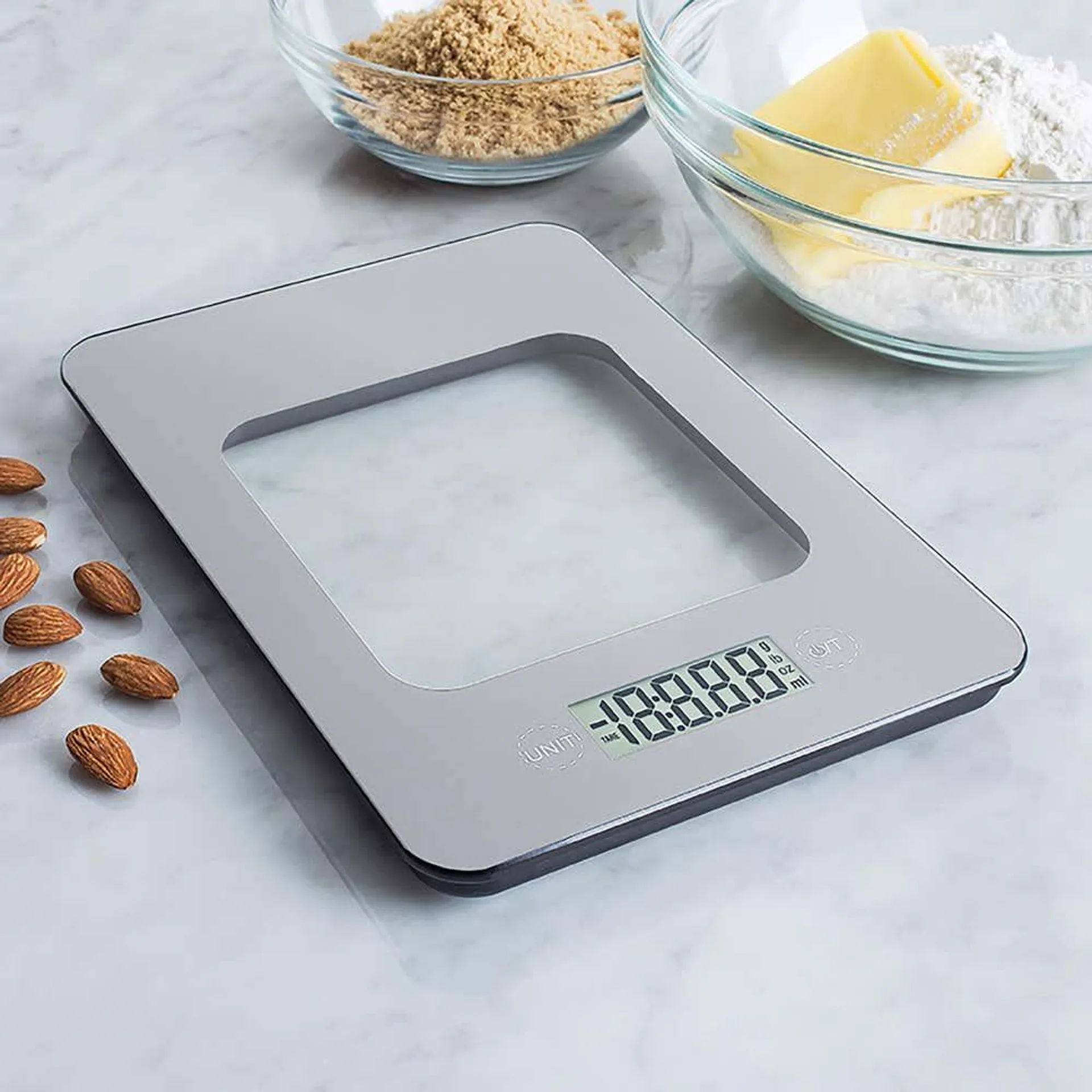 KSP Cuisine Glass Digital Kitchen Scale (Silver)