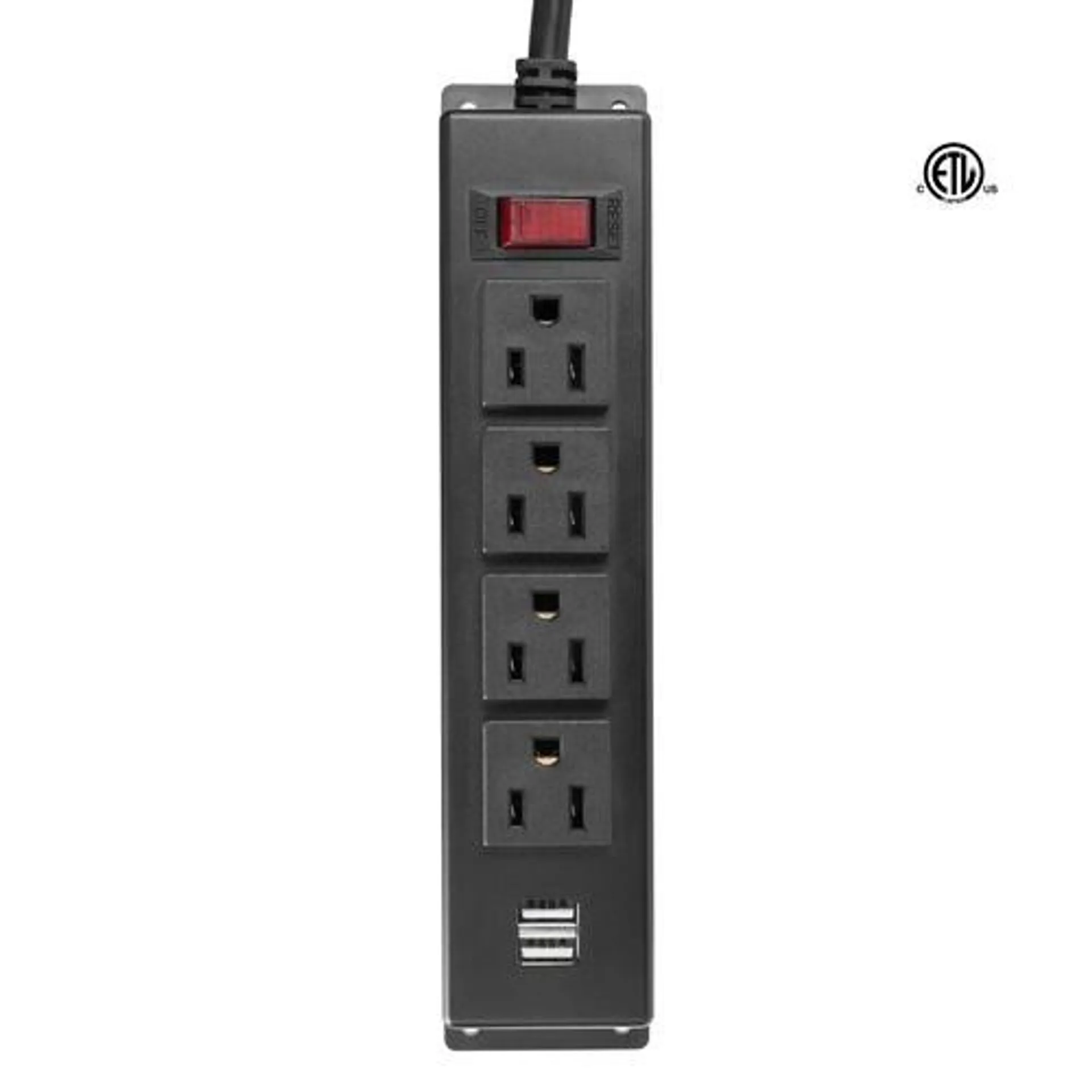 4-Outlet Power Strip with 2 USB Ports Mountable Under Desk Wall Socket, 2m(6.6ft) - PrimeCables®