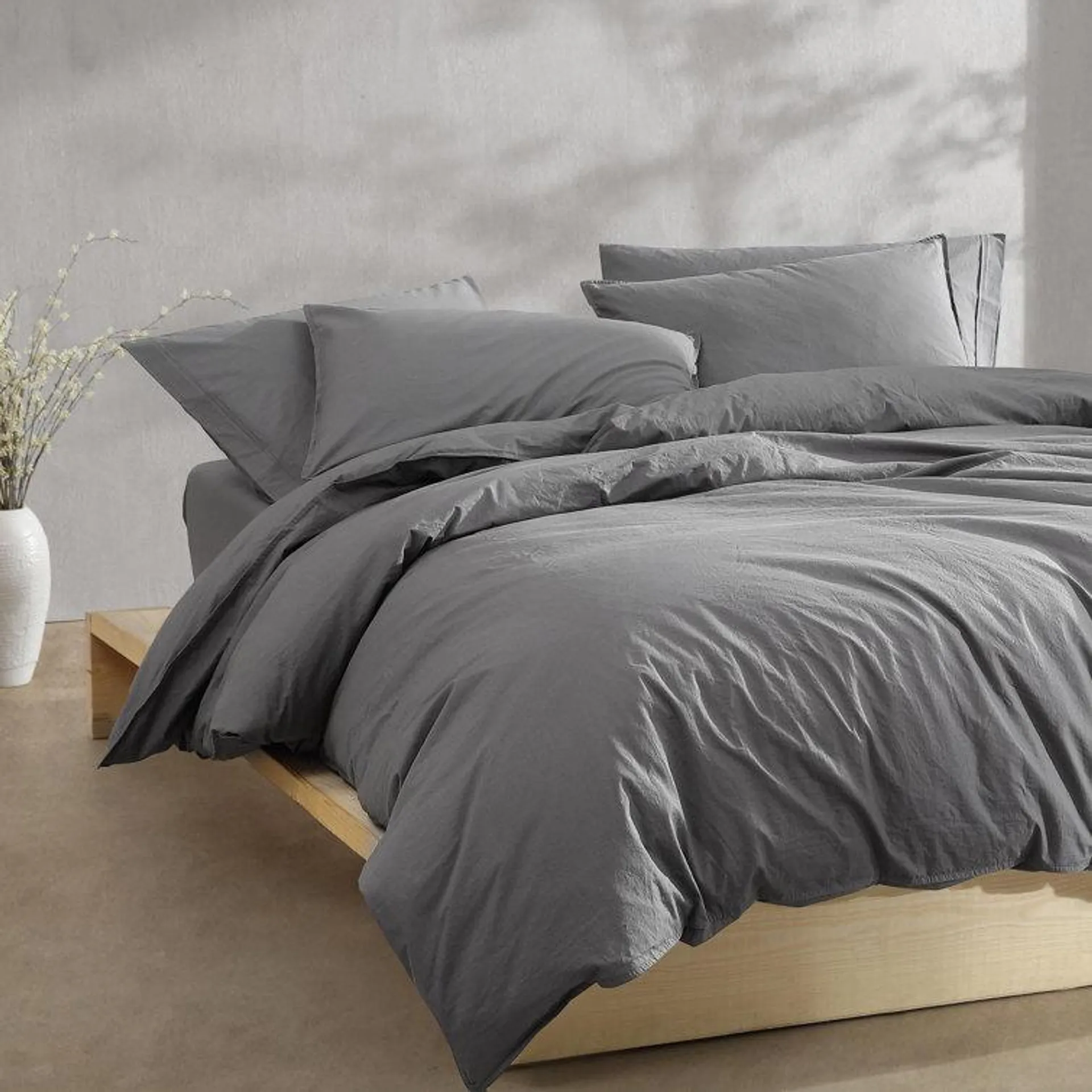 Calvin Klein Washed Percale Solid Cotton Reversible 3 Piece Comforter Set