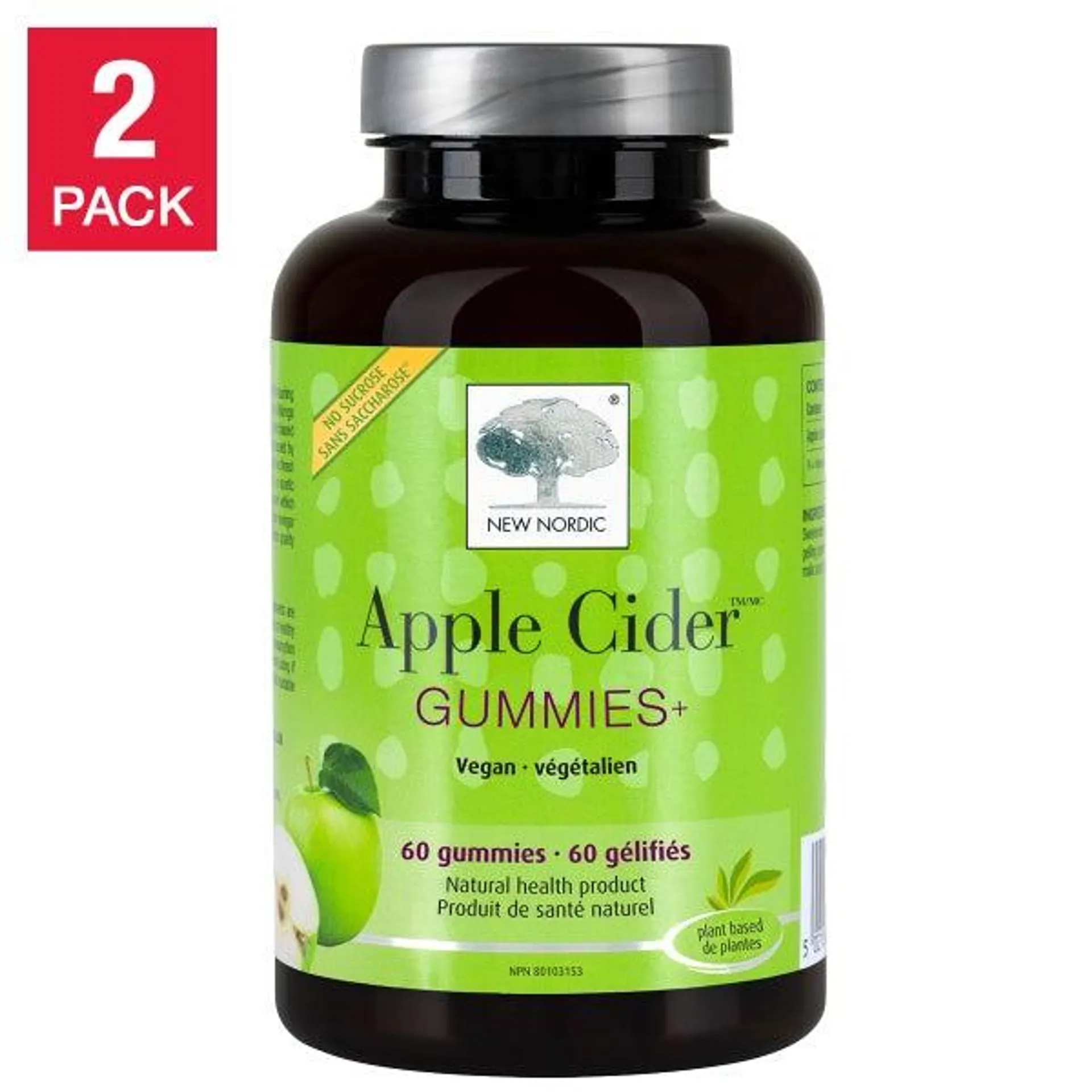 New Nordic Apple Cider Vegan Gummies, 2 x 60 Gummies