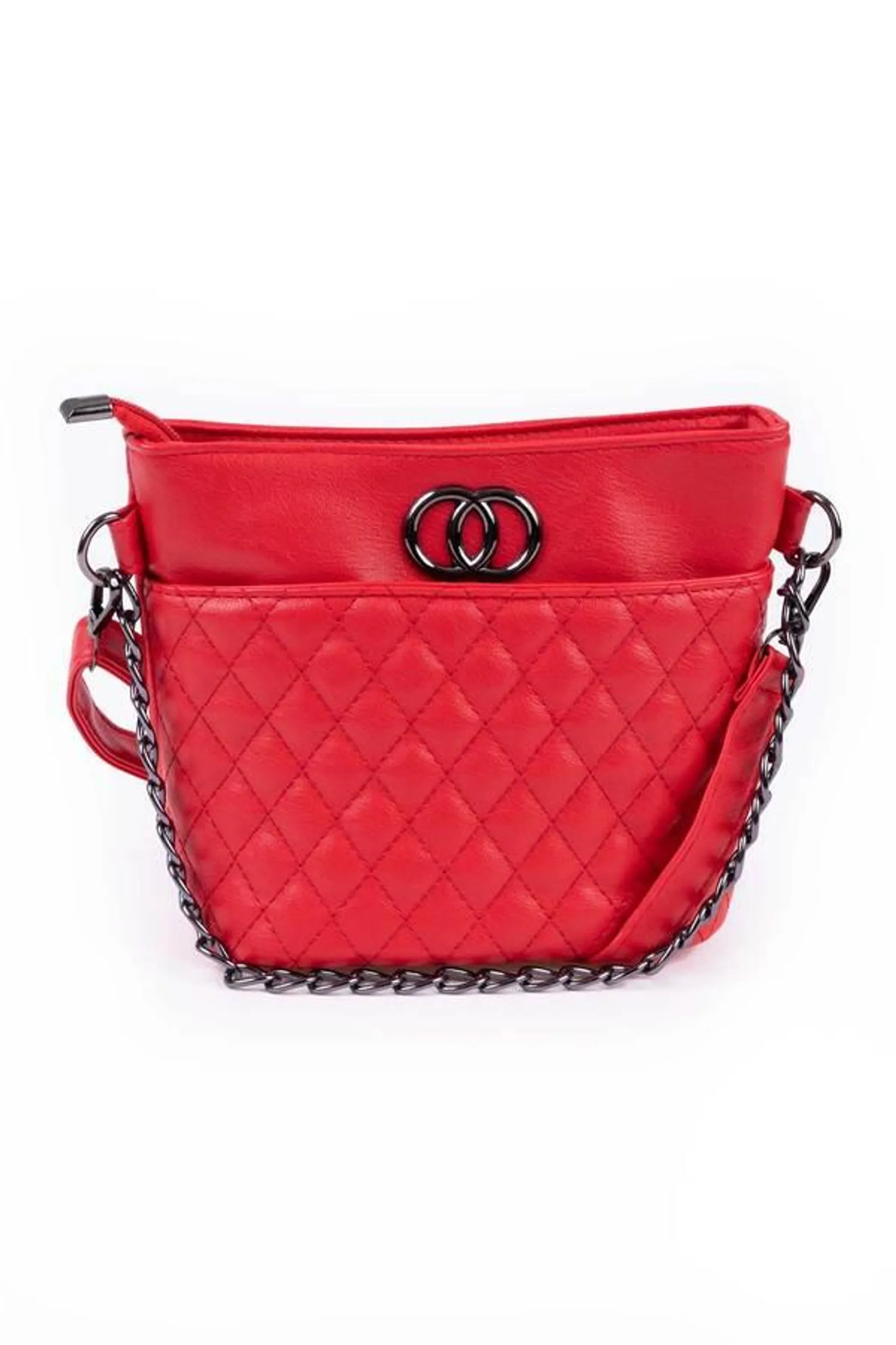 Quilted fashion bucket-style bag with metal chain strap