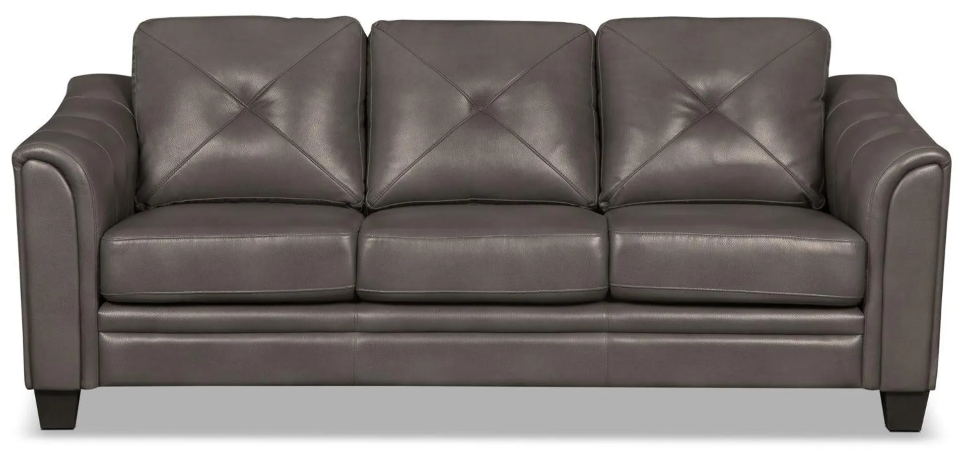 Andi 84" Grey Leather-Look Fabric Sofa with Sloped Arms and Tufted Back Cushions