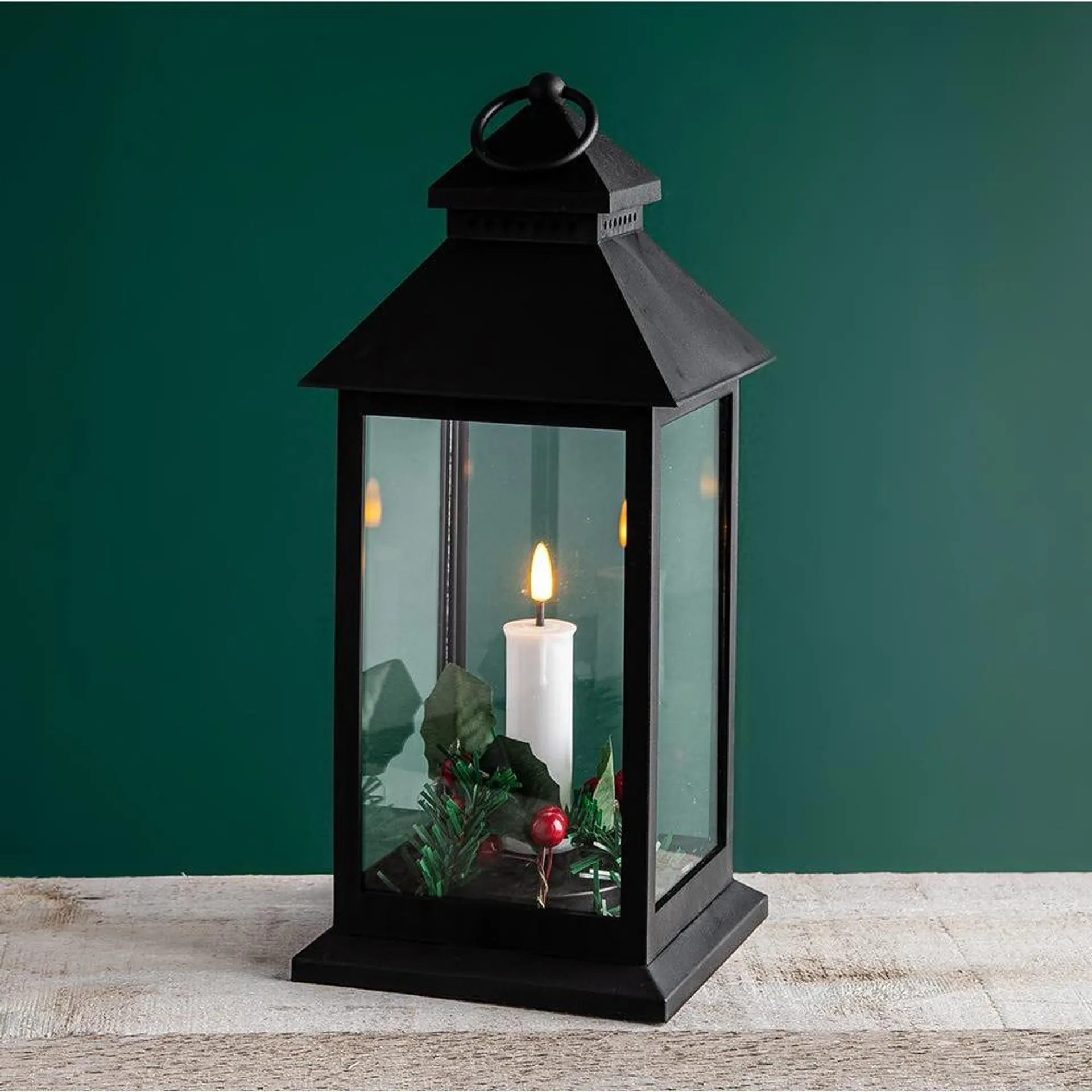 KSP Christmas 'Holly Wreath' LED Plastic Lantern (Large Black)