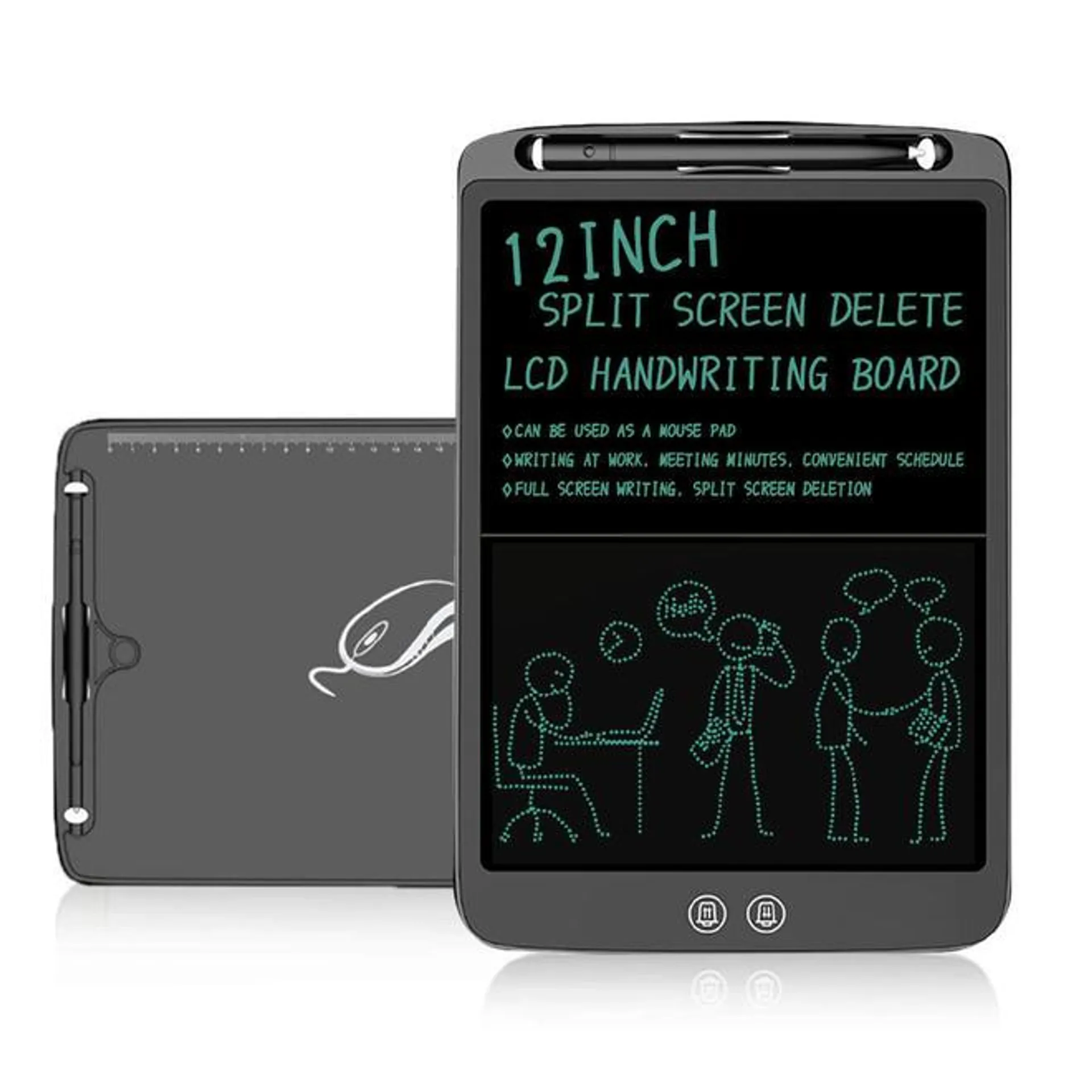 12-Inch Electronic Split-Screen LCD Writing Tablet, Black