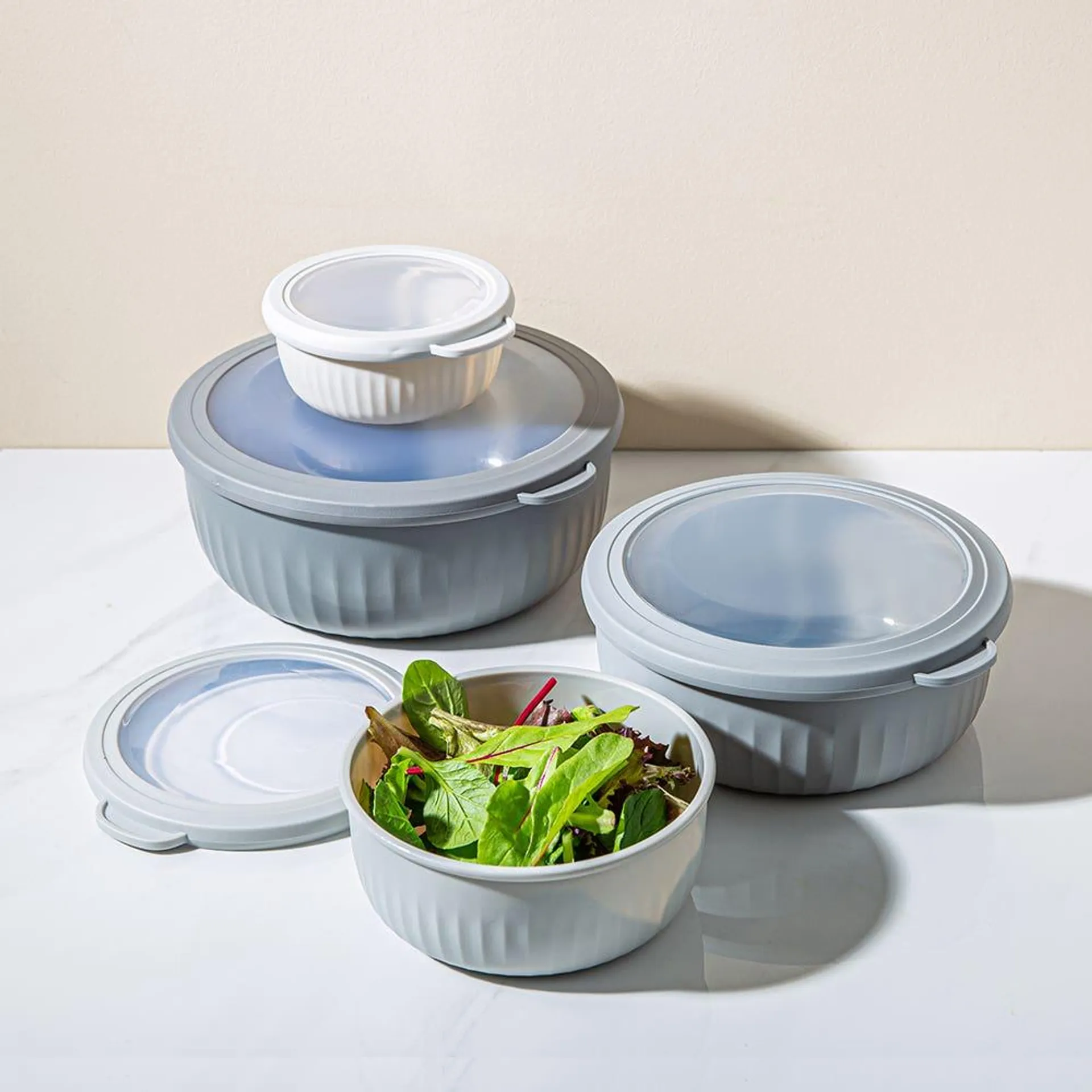 KSP Ribbo 'Round' Food Prep Containers with Lids - Set of 8 (Grey)