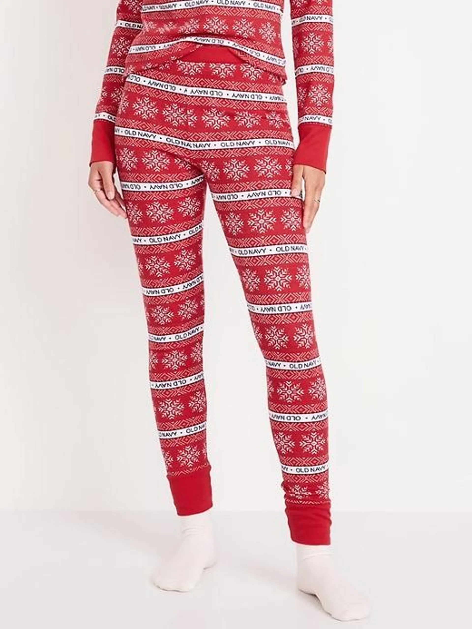 High-Waisted Printed Waffle Pajama Leggings