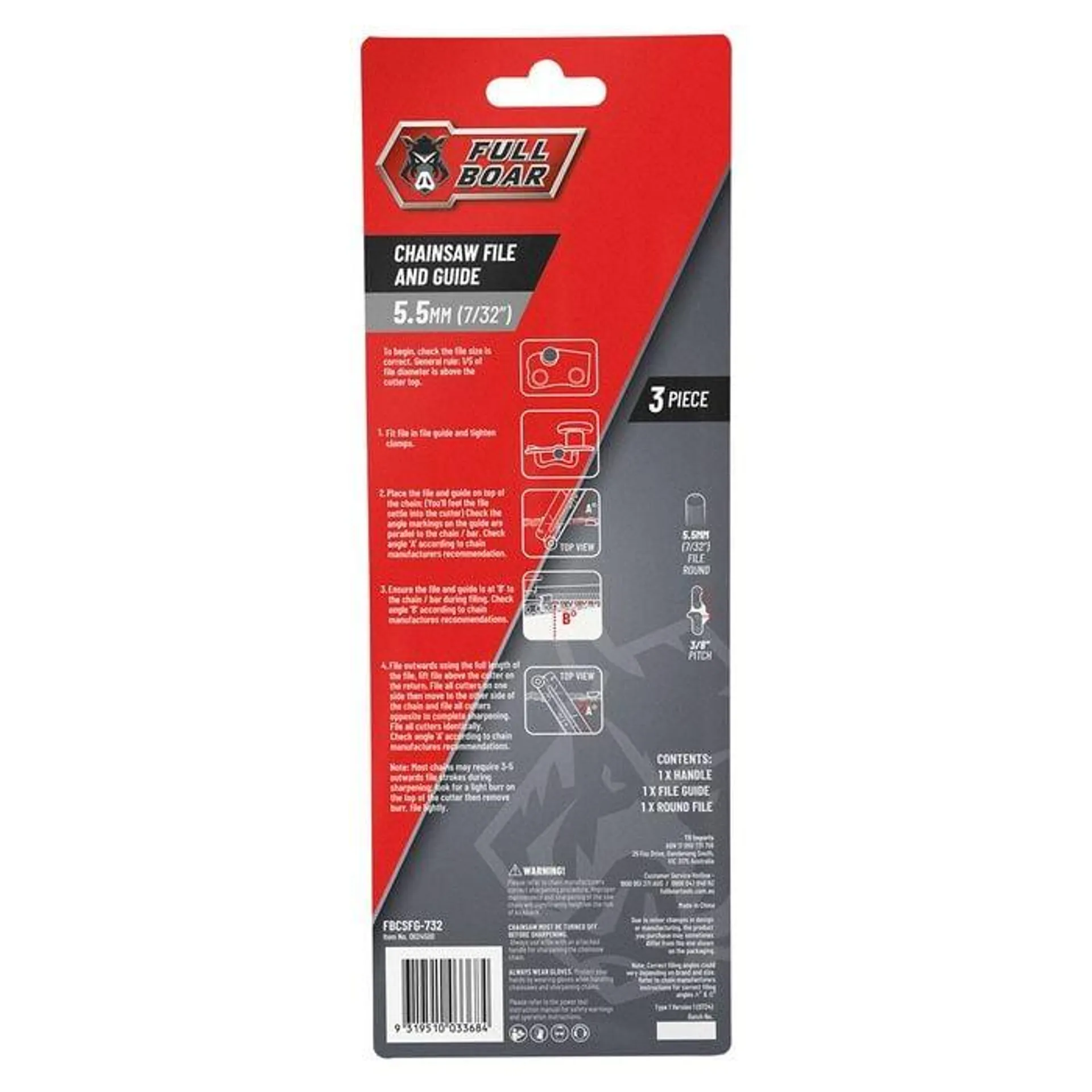 Full Boar 5.5mm (7/32") Chainsaw File and Guide FBCSFG-732