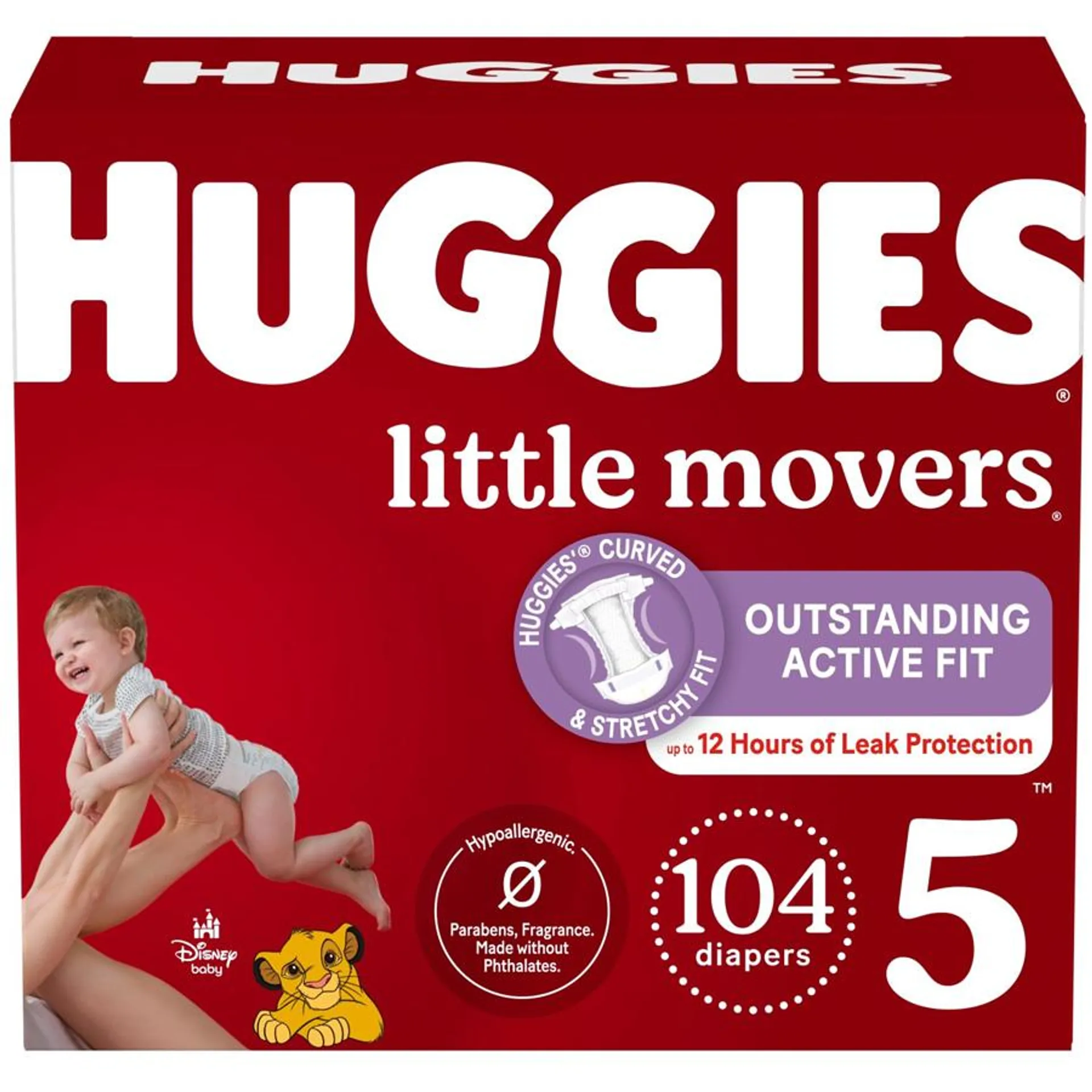 Little Movers Baby Diapers, Size 5 (27+ lbs), 104 Ct