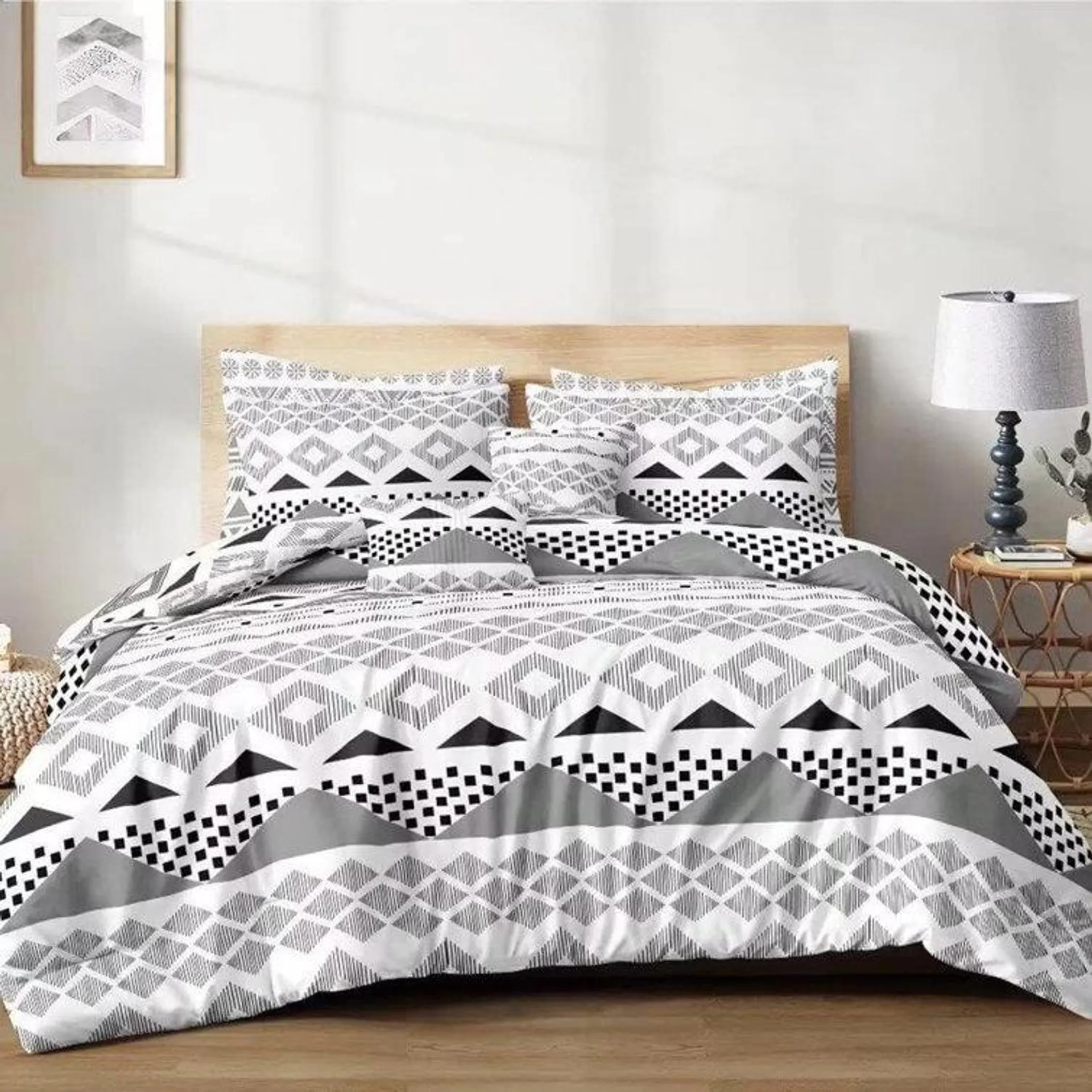 Grey/White Microfiber 3 Piece Comforter Set