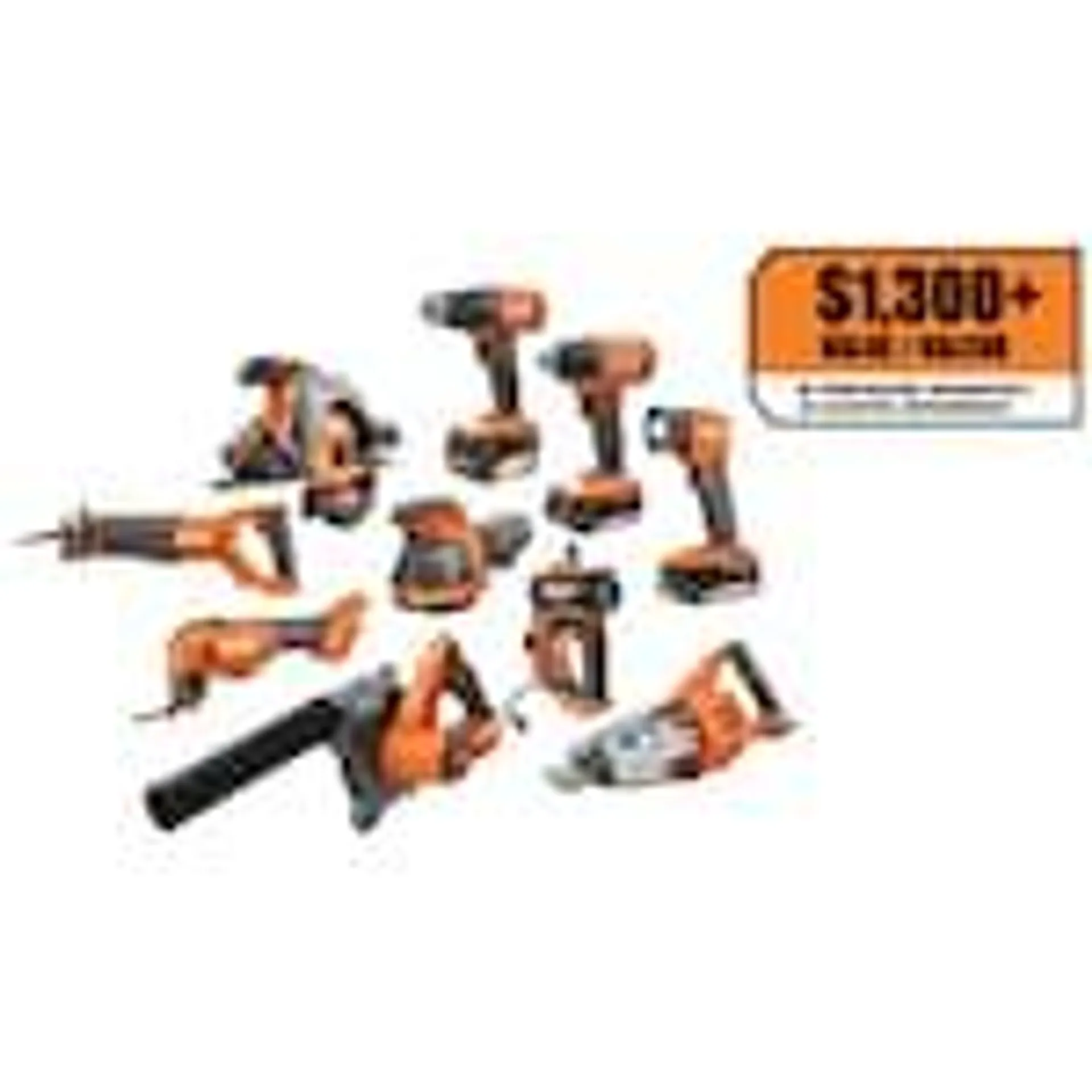 18V Cordless 10-Tool Kit with (2) 2.0 Ah Battery, (1) 4.0 Ah Battery, Charger, and Bag