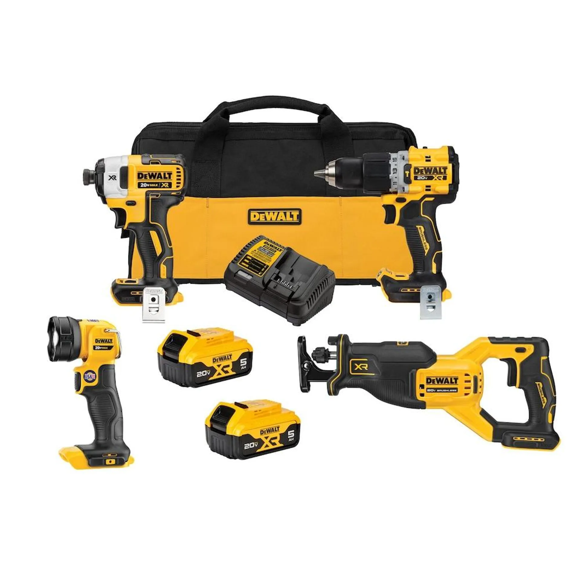 20V MAX Brushless Cordless Brushless Combo Kit (4-Tool) with (2) 5 Ah Batteries and Charger