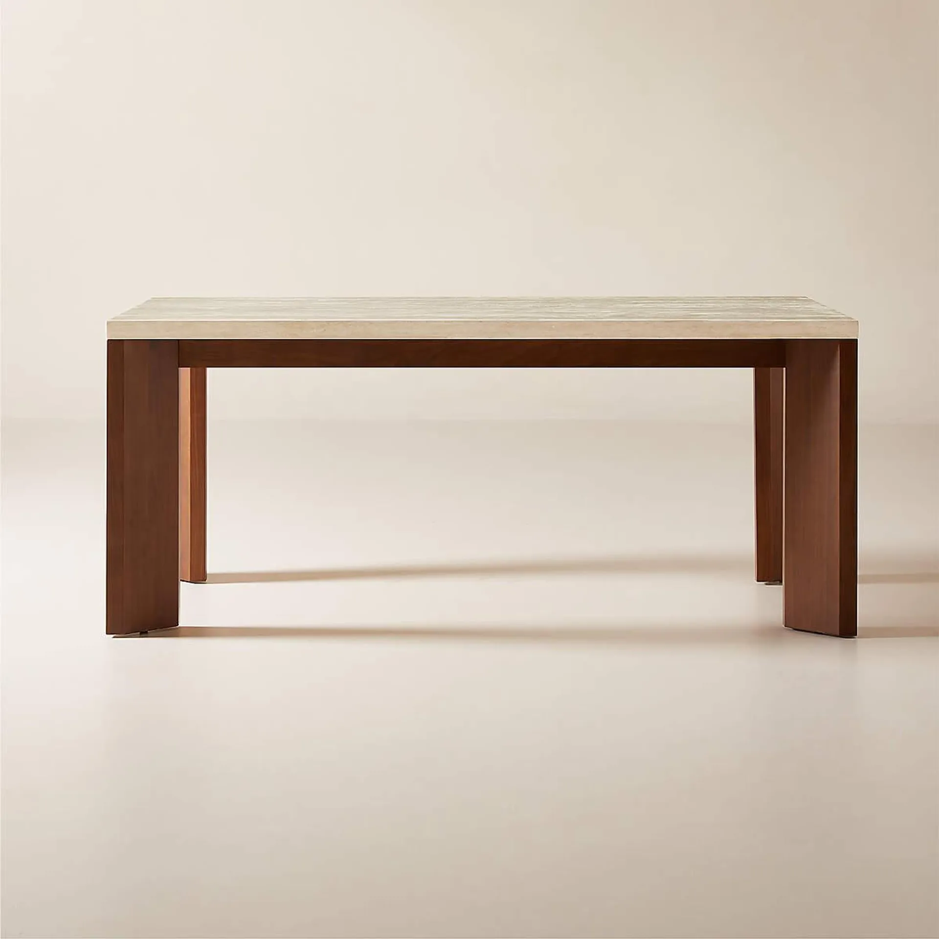 Sydney Rectangular Travetine Dining Table with Walnut Legs 72''