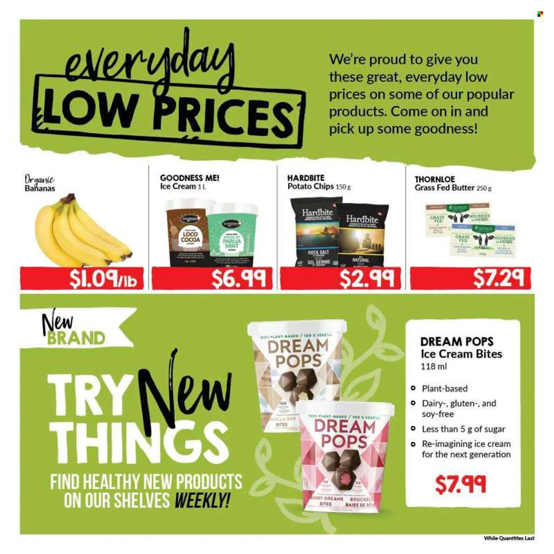 Goodness Me Flyer - August 04, 2022 - August 17, 2022 - Sales products - organic bananas, butter, ice cream, potato chips, chips, cocoa, sugar. Page 13.