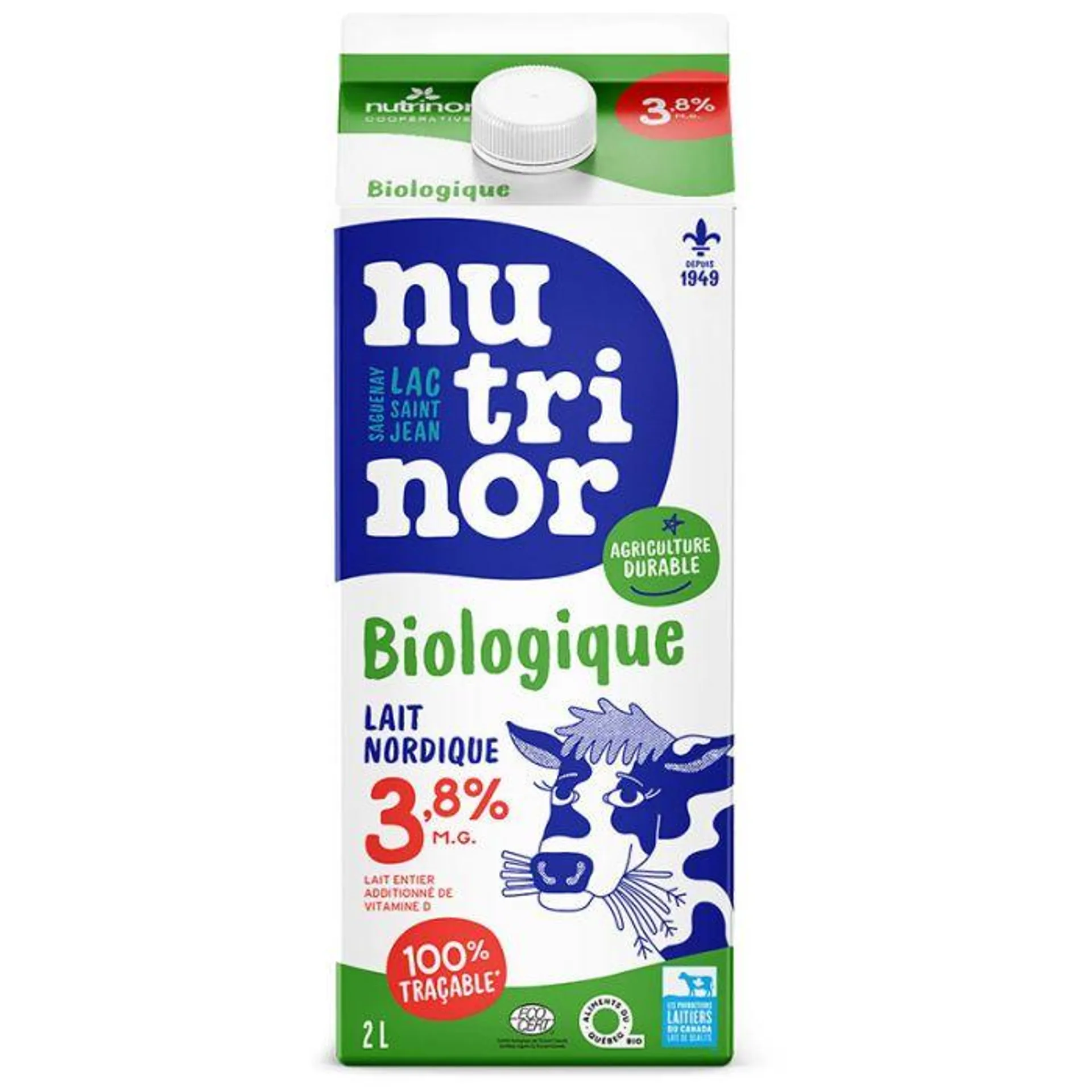 Lait nordique biologique 3,8%. | 2 l